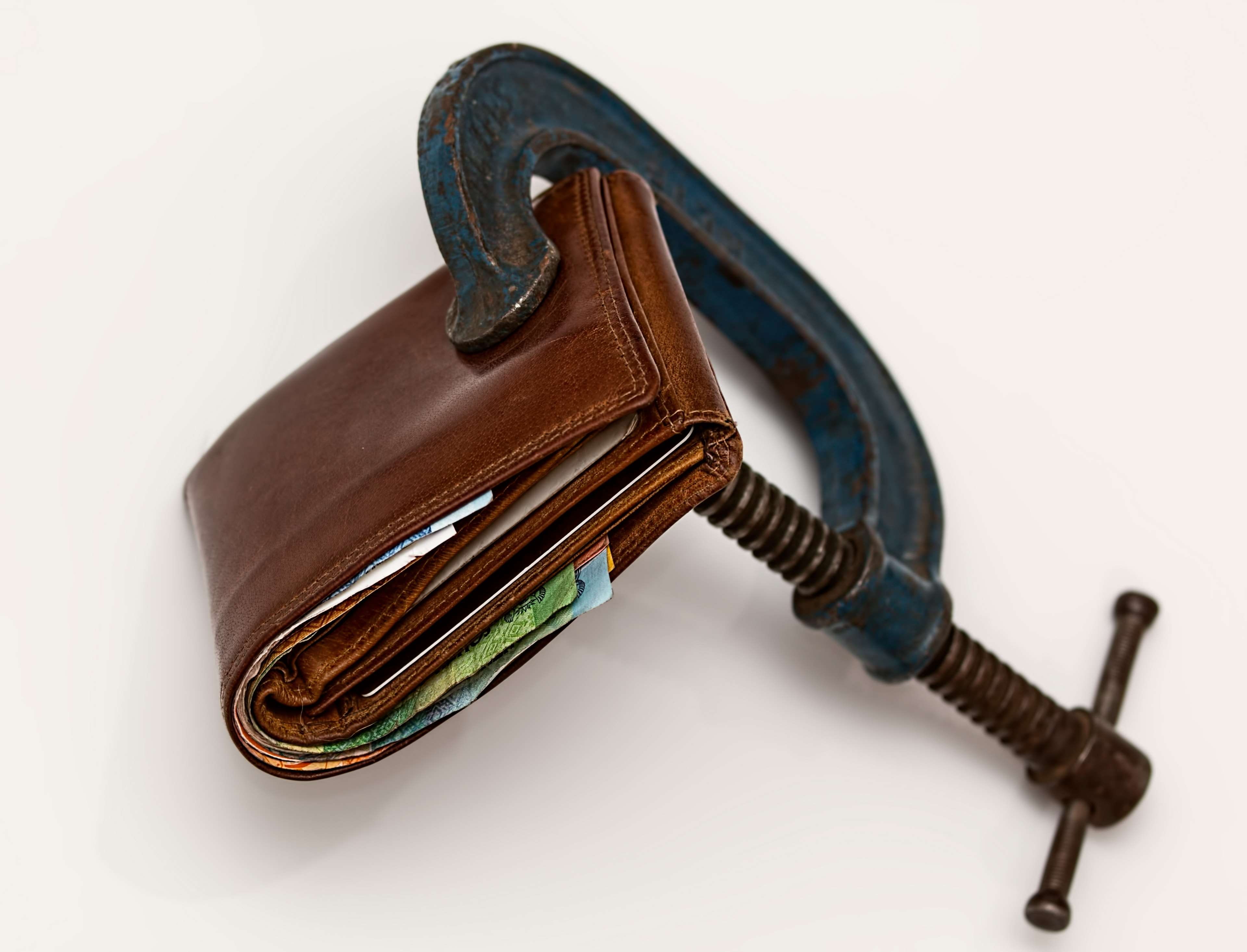 indoors, wallet, money, cash, steel clamp, history, white background, 4K, brown, thread, leather, single object, squeezed, wood - material, studio shot, HD Wallpaper