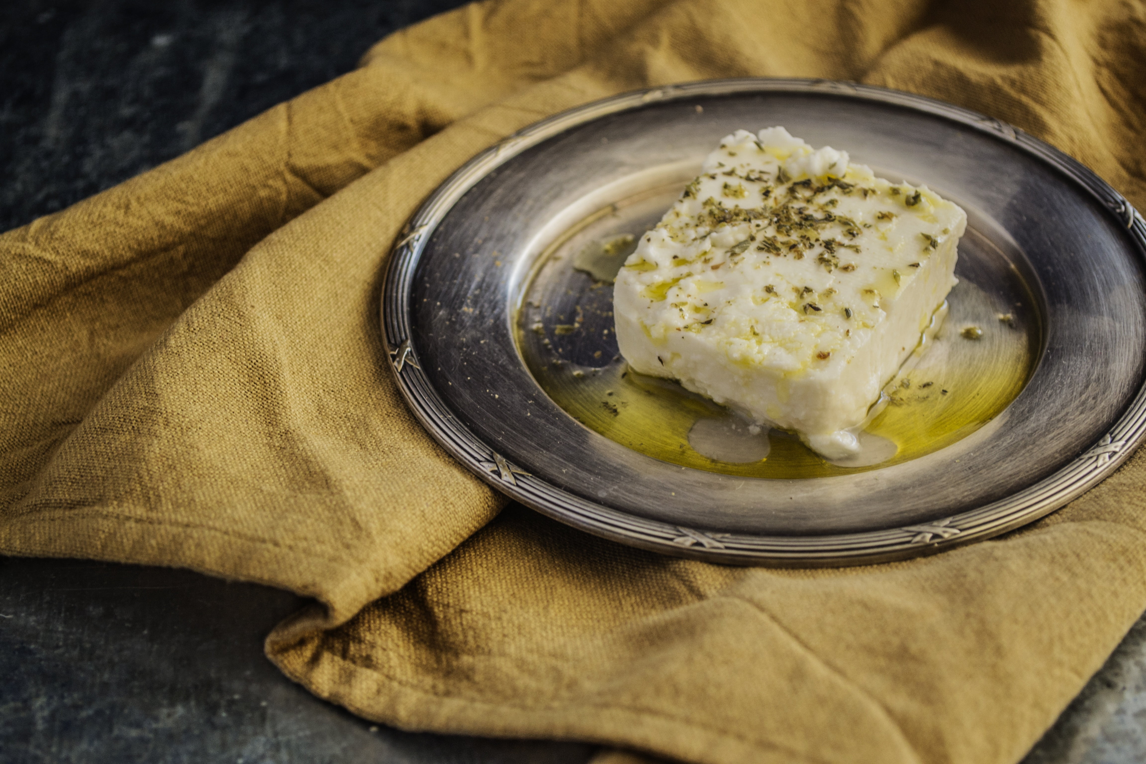 olive oil, feta, feta cheese, simplicity, healthy eating, ready-to-eat, metallic plate, ingredient, product, kitchen utensil, brown, bowl, eating utensil, HD Wallpaper