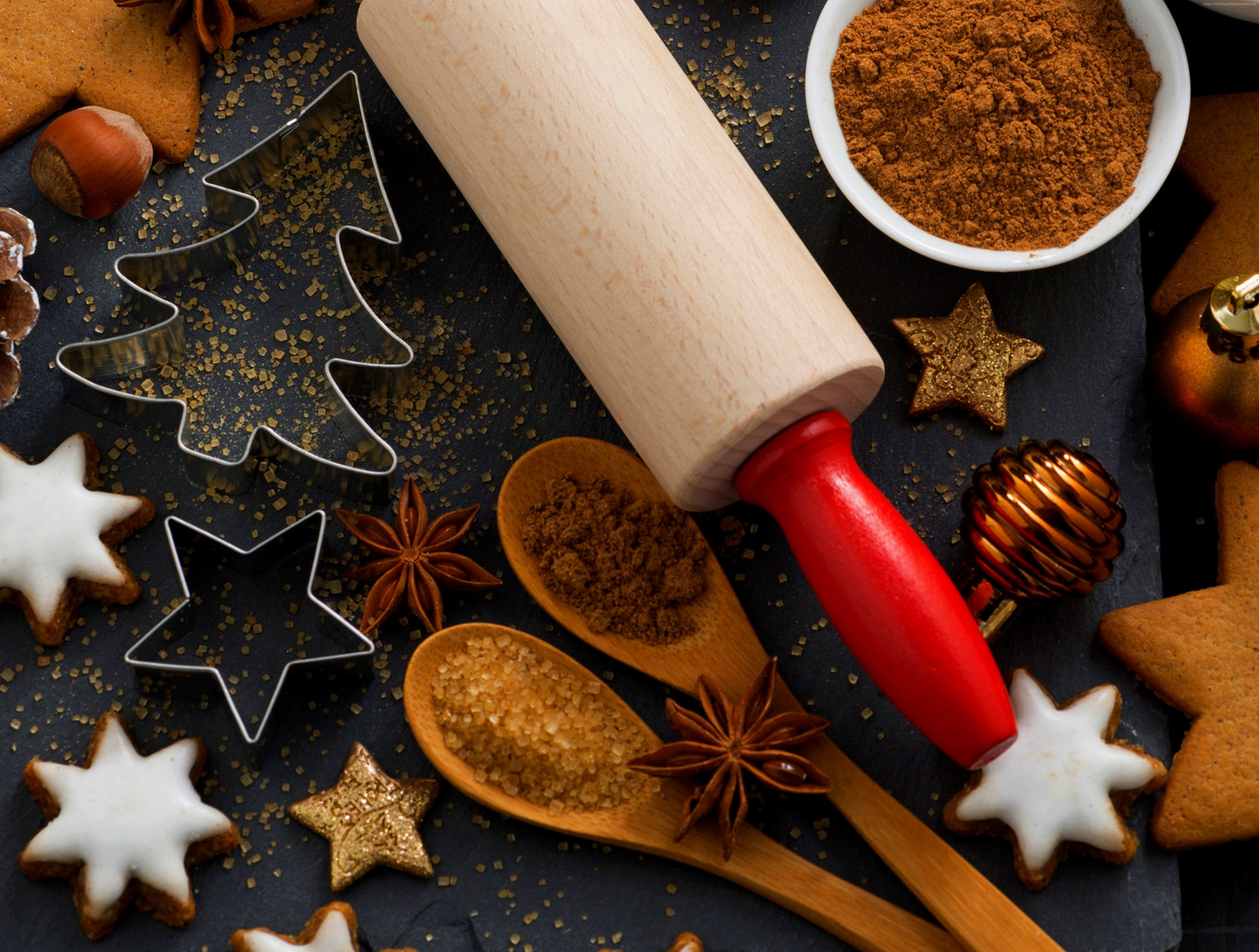 holiday cookies, sugar, 5K, stars, anise, spices, cinnamon, fir-tree, HD Wallpaper