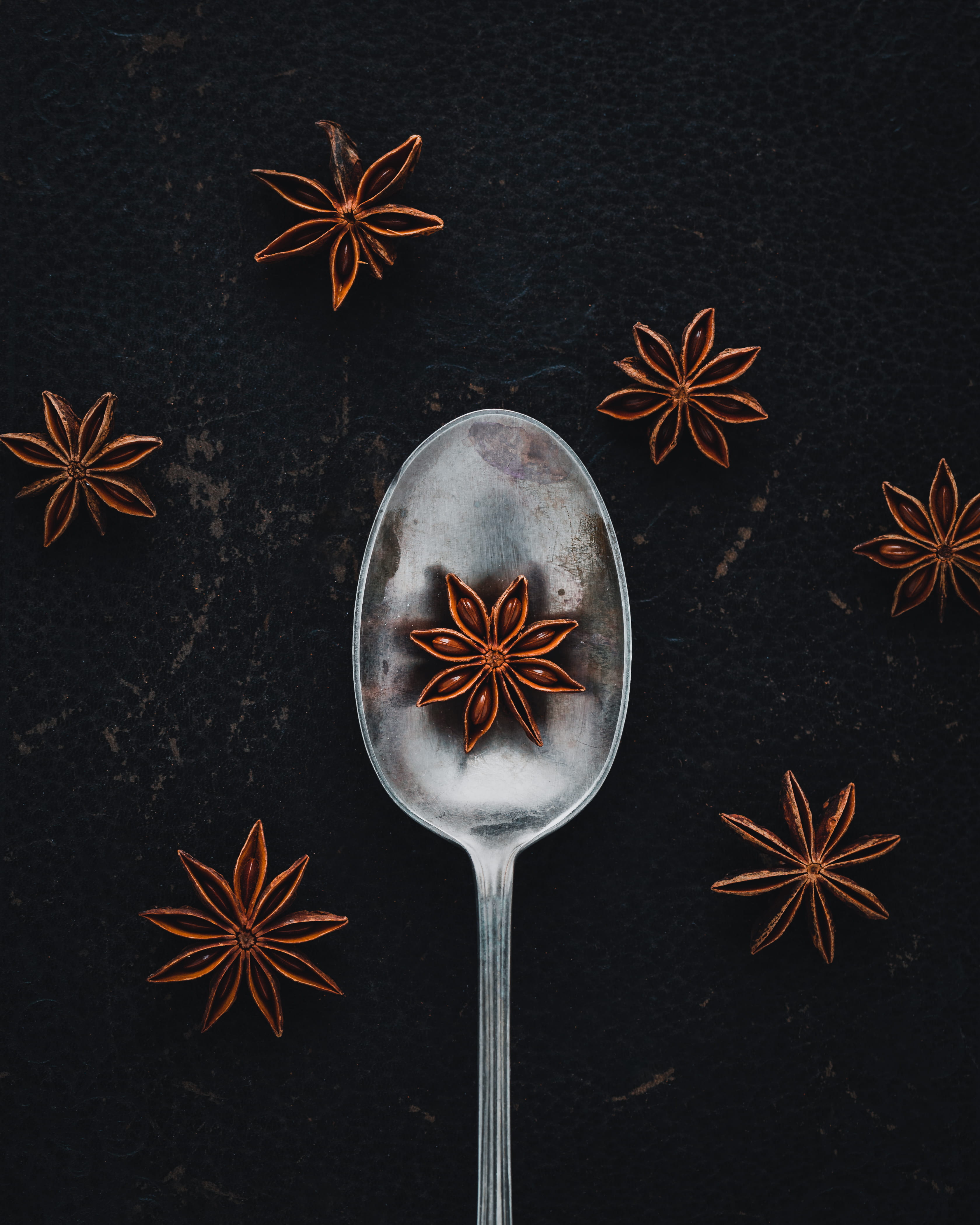 choice, spice, high angle view, cardamom, food, star shape, freshness, shape, seed, star, food and drink, clove, 4K, no people, still life, cinnamon, black background, Phone HD Wallpaper