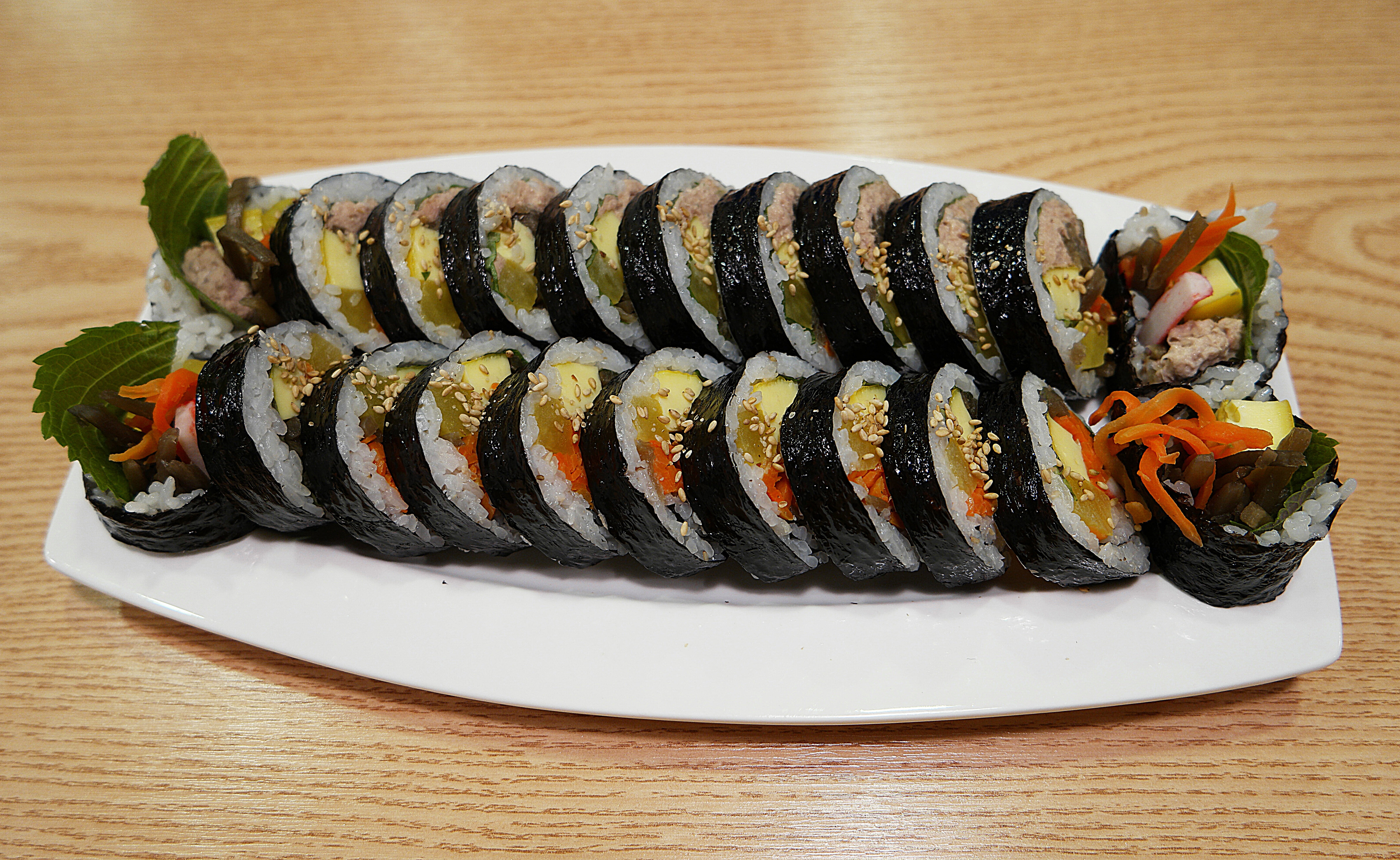 seafood, high angle view, food, sushi, tray, snack, food and drink, 5K, food photography, no people, garnish, white, still life, brown, plate, korean food, HD Wallpaper