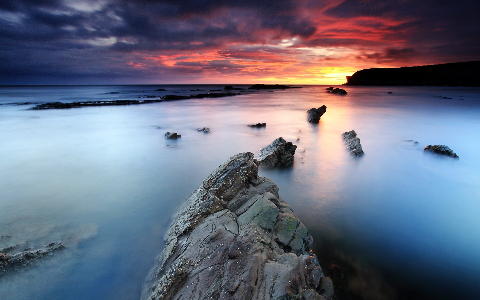 Northumberland, Collywell, Bay, Sunrise, 1080P, England, Rocks, HD Wallpaper