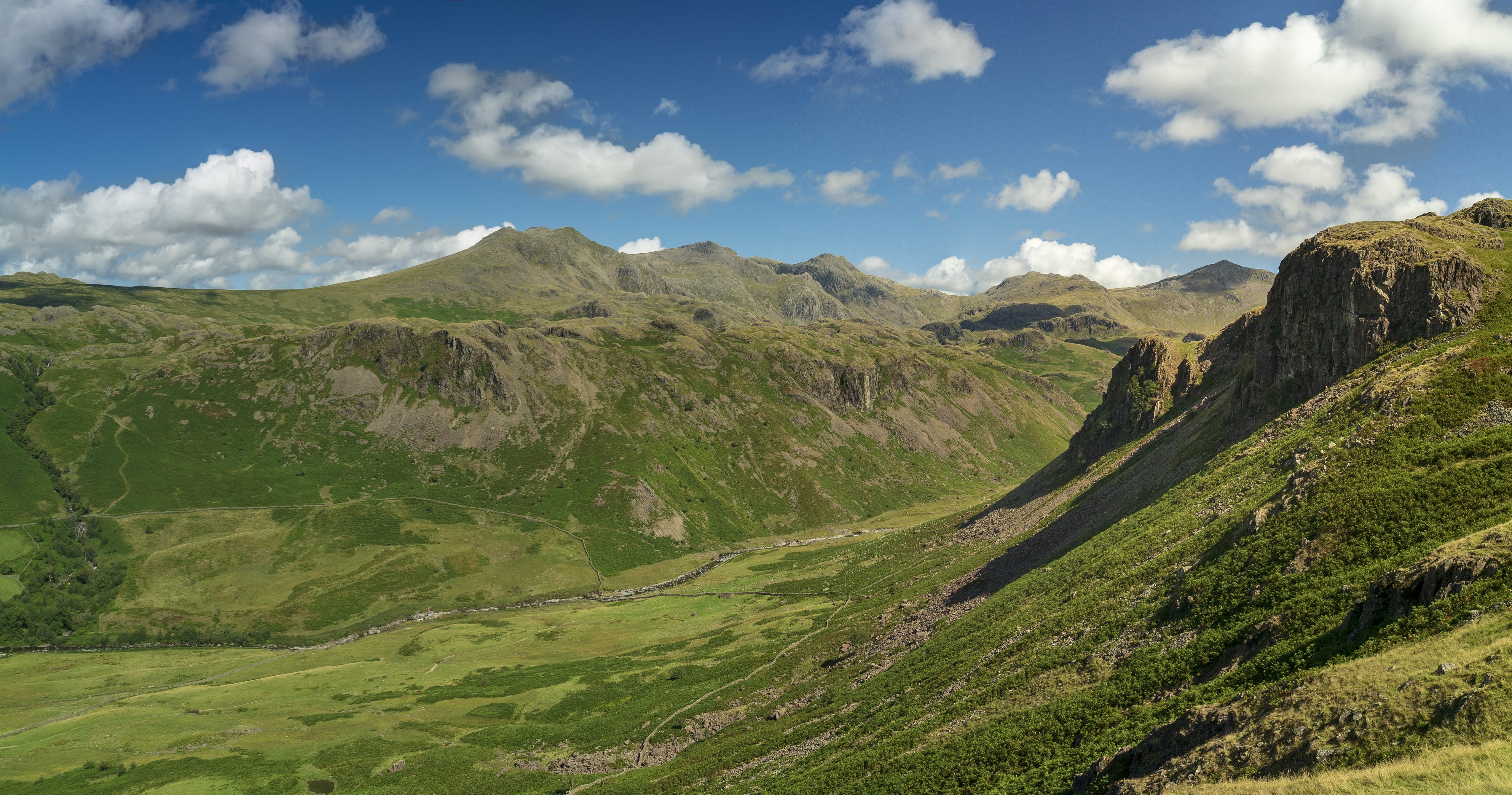 panoramic, tranquility, tranquil scene, plant, scenics - nature, landscape, sky, cloud - sky, england, mountains, beauty in nature, valley, travel destinations, HD Wallpaper