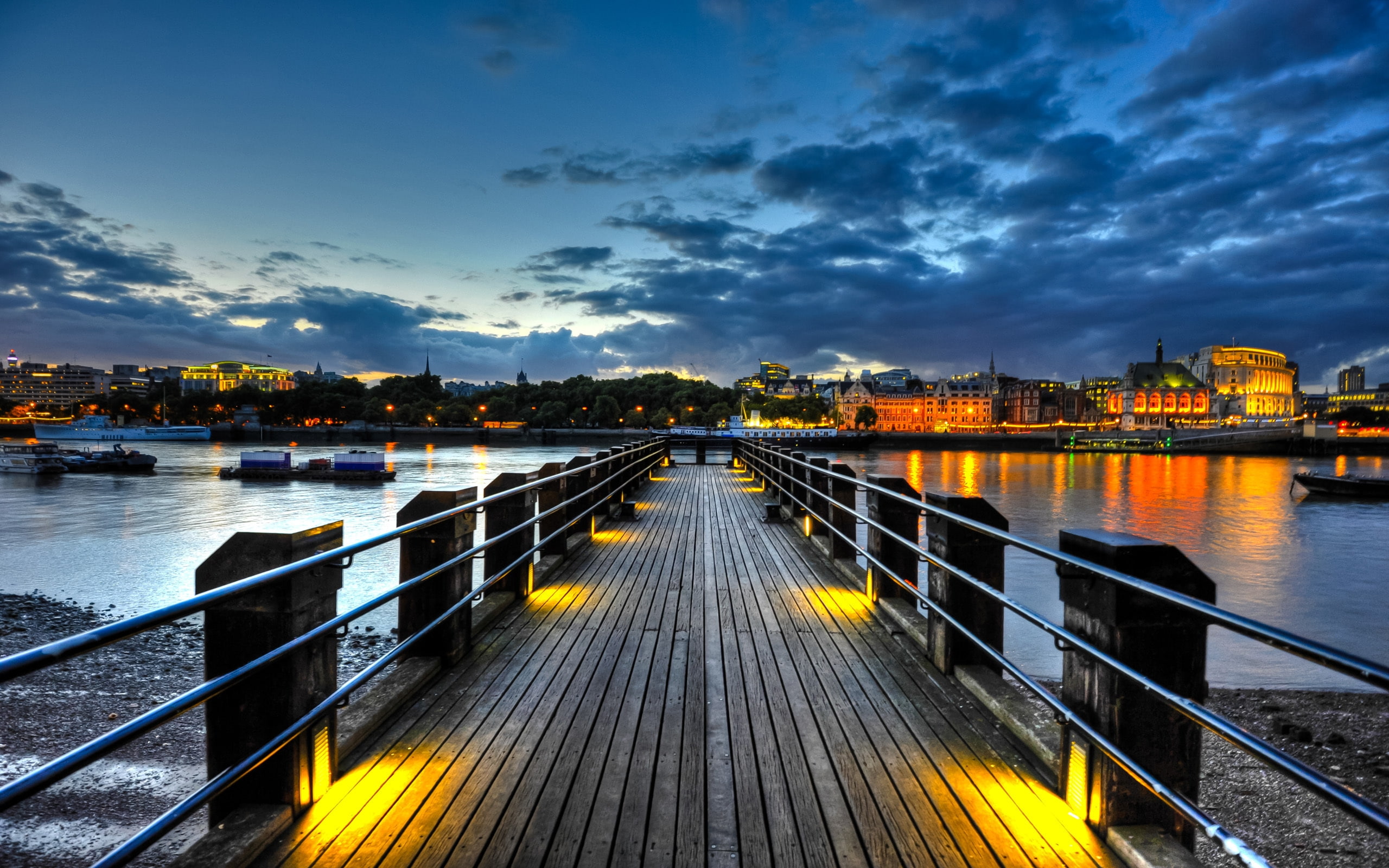 Thames, Twilight, uk, England, pier, River, London, 2K, HD Wallpaper
