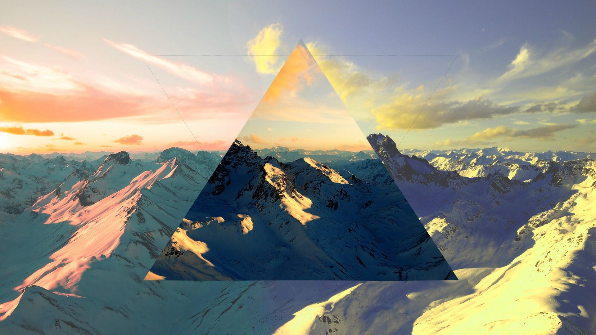 mountain, cloud - sky, sunlight, mountain range, sky, snow, mountain peak, environment, tranquil scene, non-urban scene, scenics - nature, sunset, polyscape, HD Wallpaper