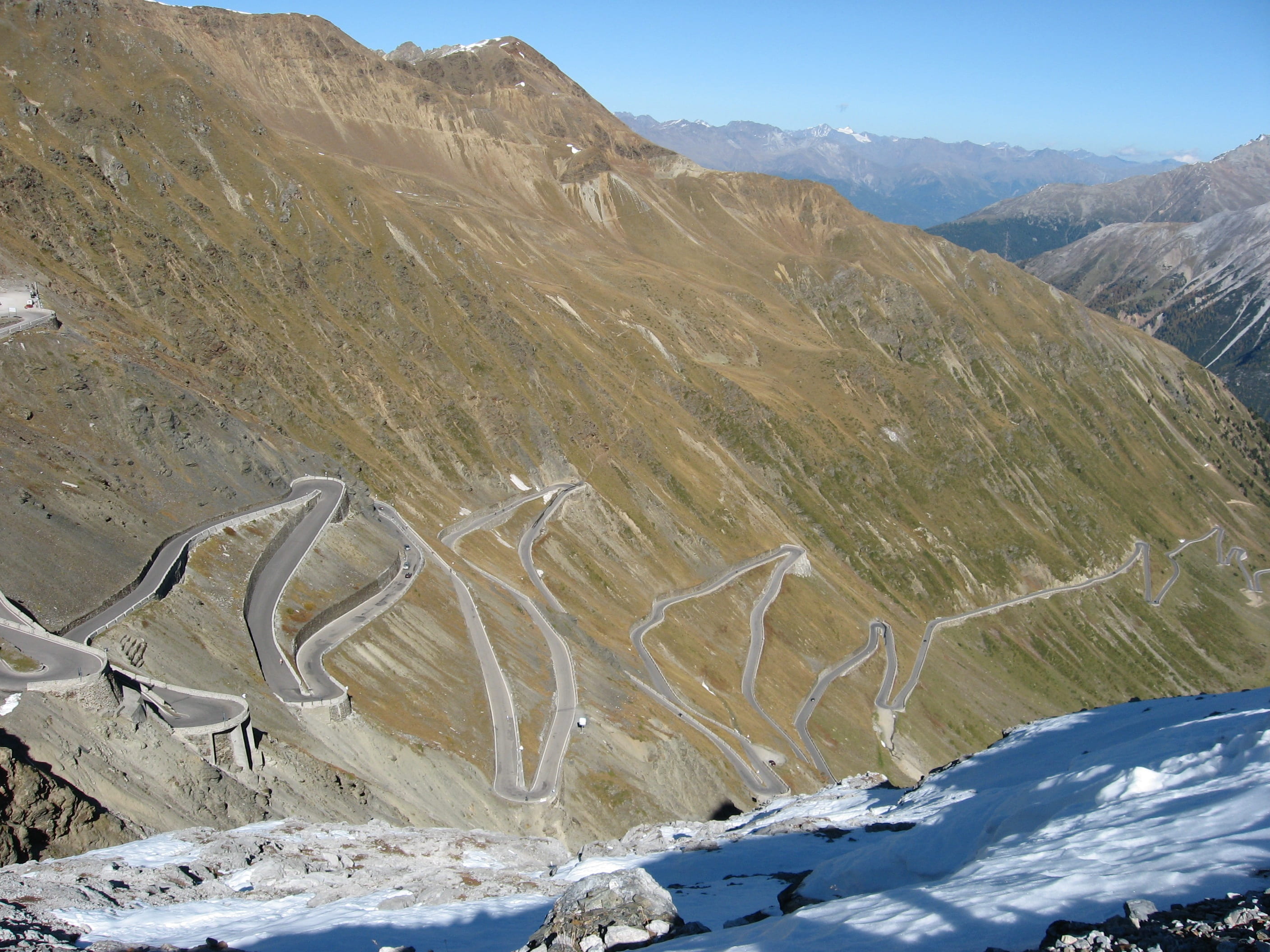 panorama, landscape, snow, curves, ortler-alps, cold temperature, pass road, 2K, stelvio yoke, road, tranquility, mountain, day, mountains, mountain range, HD Wallpaper