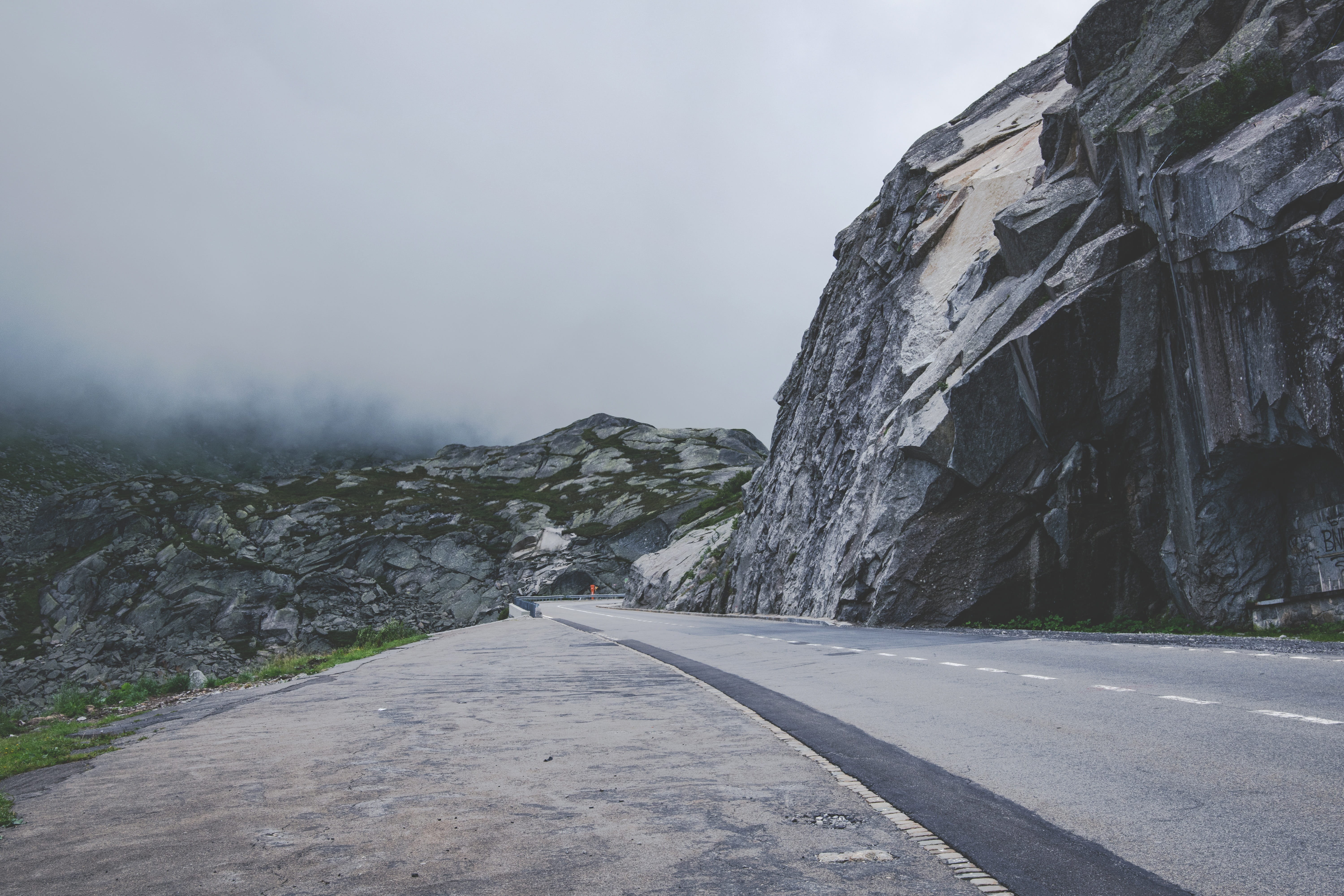 road, environment, cloud - sky, scenics, the way forward, direction, transportation, cross, weather, beside, rock, concrete road, pass road, landscape, HD Wallpaper