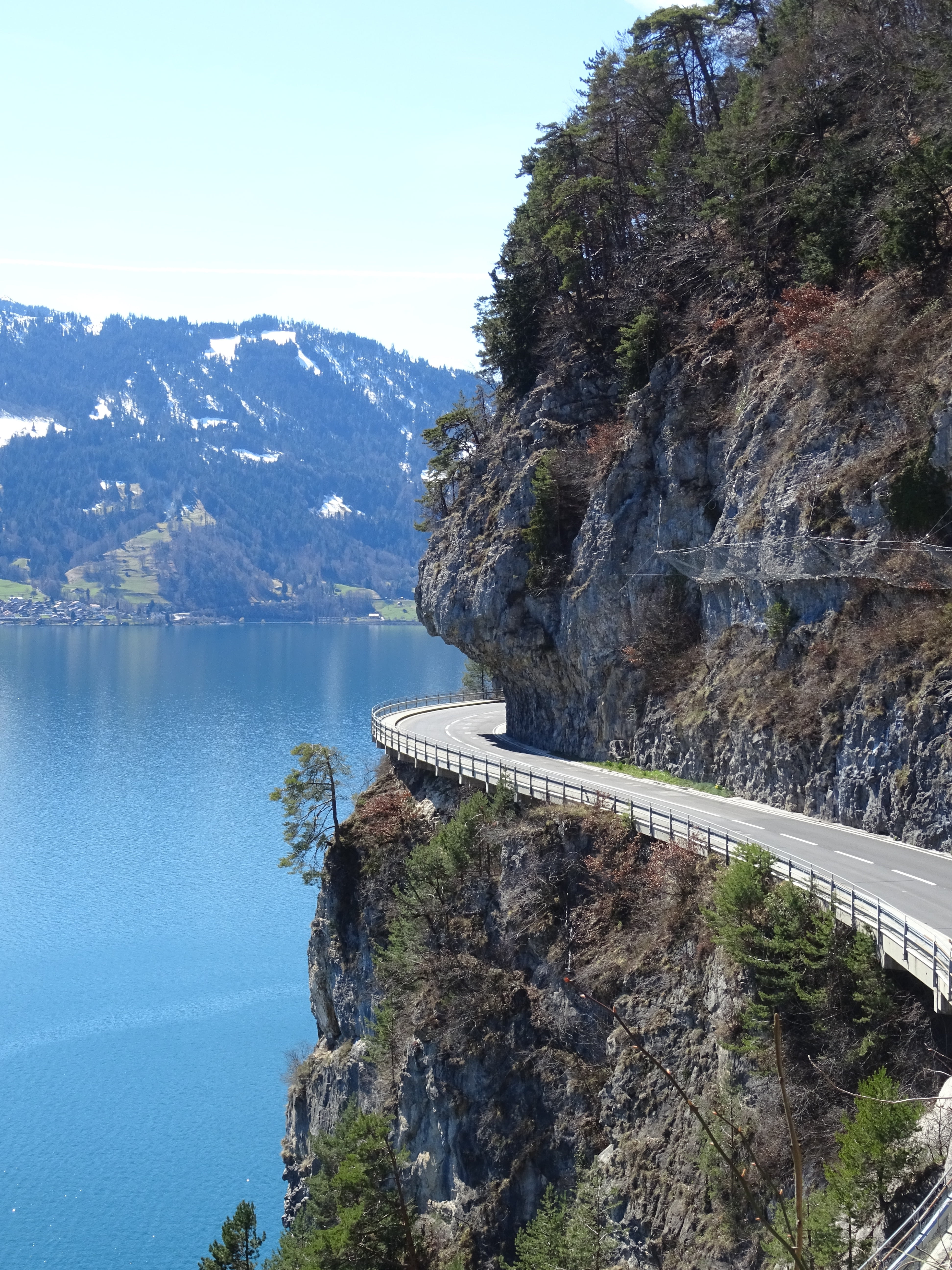 rock slope, scenics - nature, mountains, trees, beauty in nature, road, ausblik, solid, panorama, mountain road, rock - object, tree, tranquil scene, idyllic, Phone HD Wallpaper