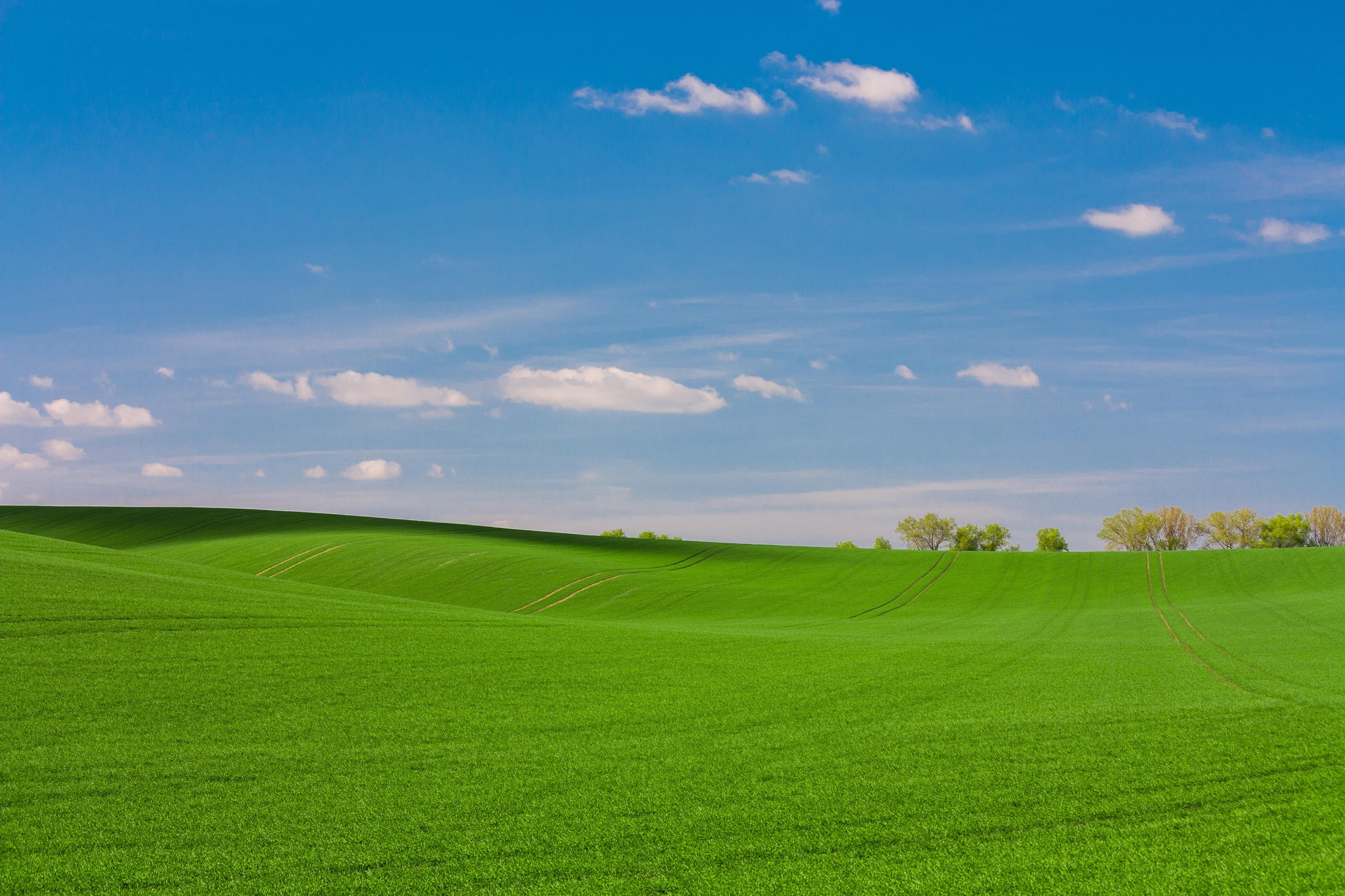 scenics - nature, crop, falls, environment, green color, rolling landscape, horizon over land, grass, tranquility, water, green, horizon, landscape, clouds, HD Wallpaper