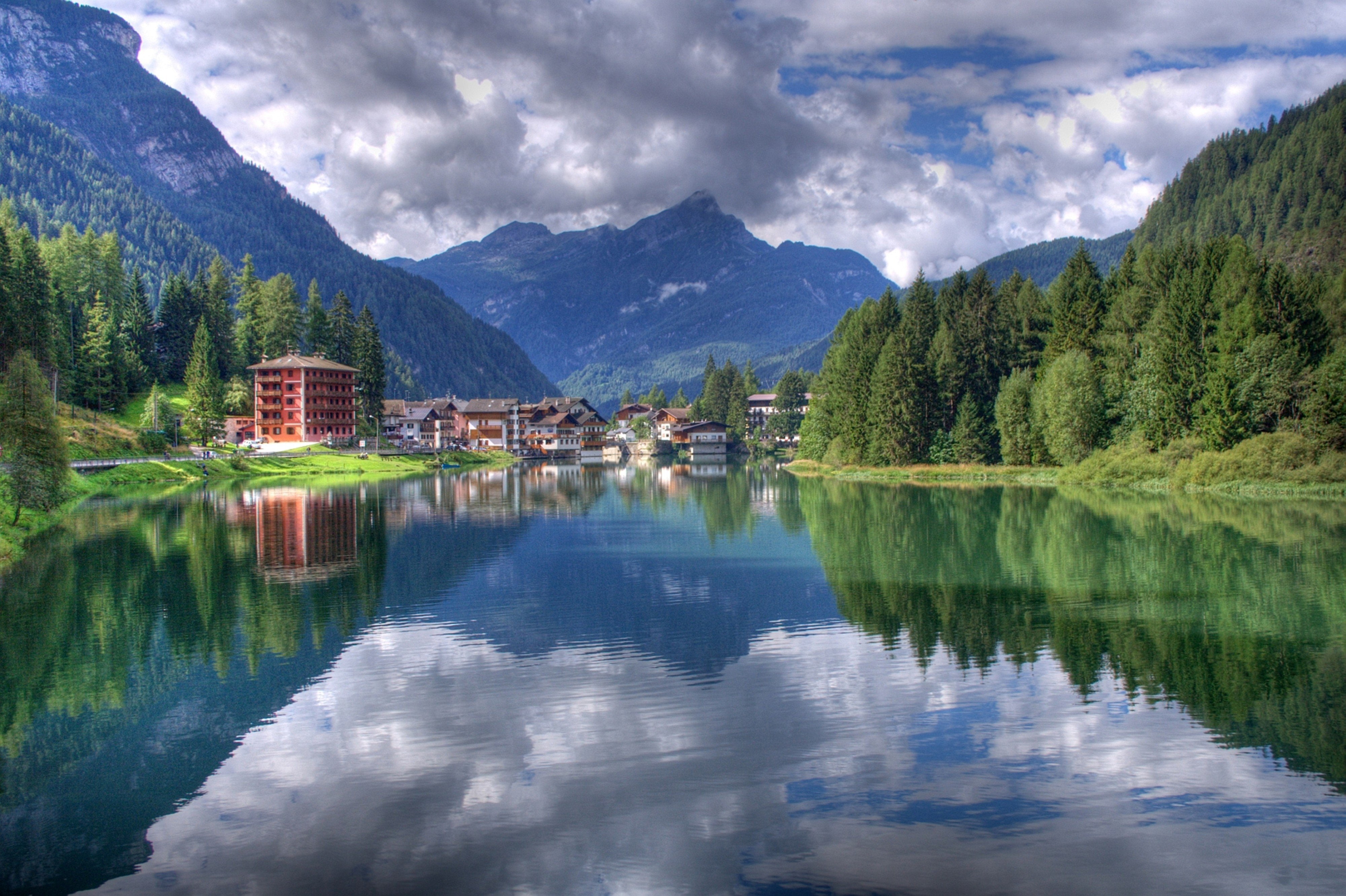 alleghe, landscape, lago, 4000x2664, belluno, 4K, italy, lake, HD Wallpaper