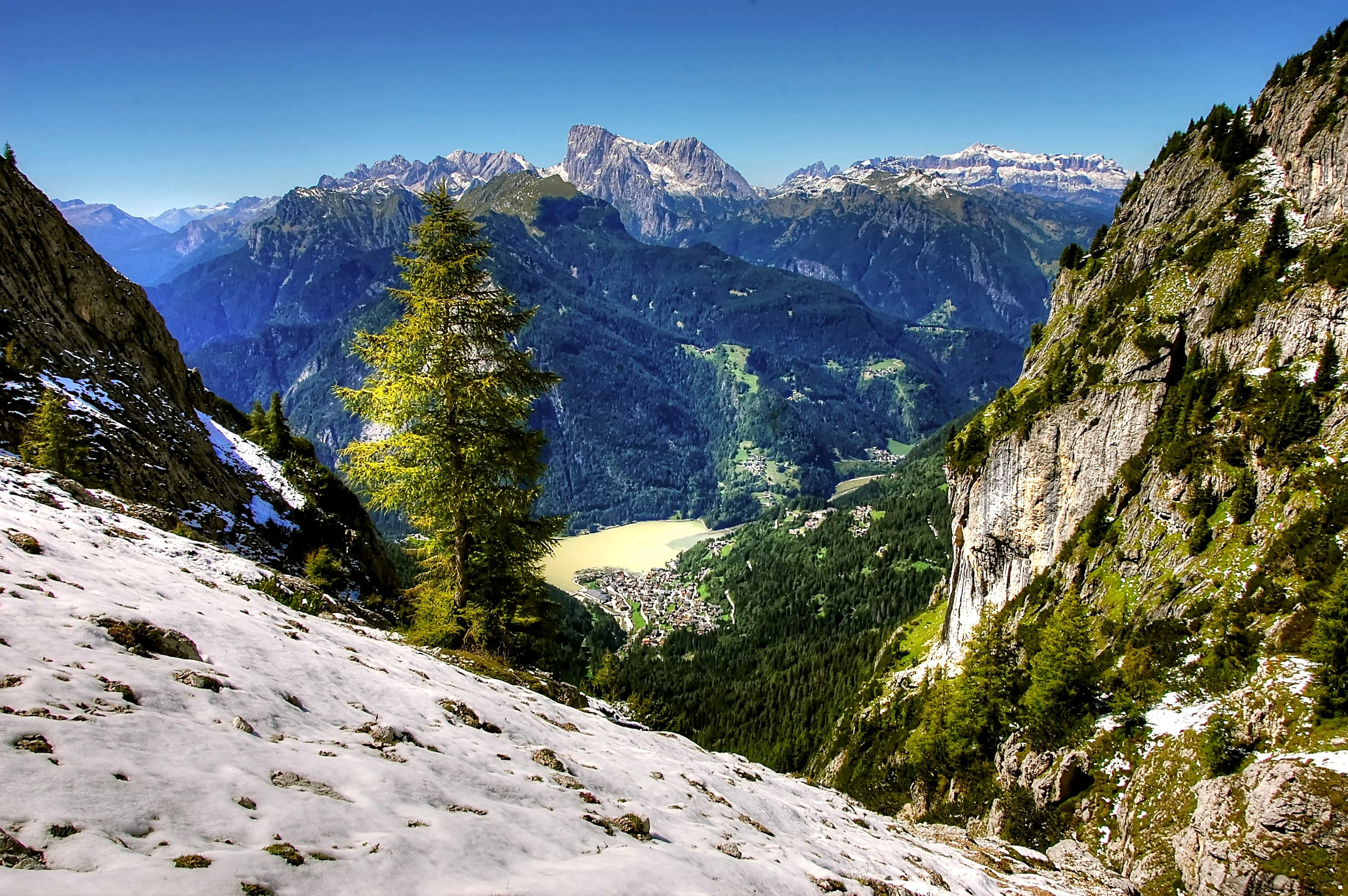alpine, white, mountain peak, alleghe, scenic, formation, cold temperature, scenics - nature, no people, mountain, environment, wintry, blue, belluno, outdoors, HD Wallpaper