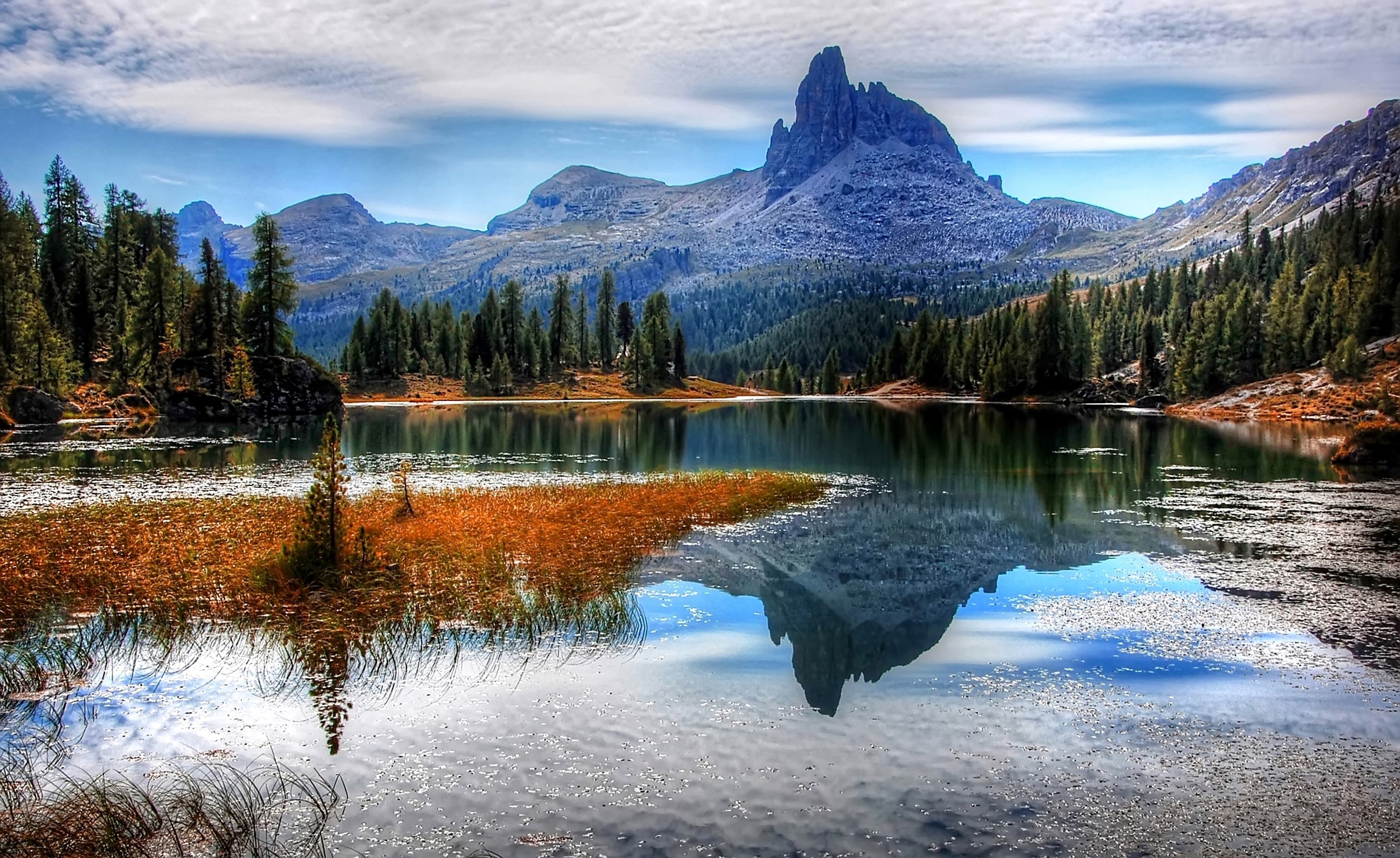 mountain, scenics - nature, alpine, rock, plant, landscape, tranquility, beauty in nature, reflection, leaves, snowcapped mountain, belluno, body, daytime, HD Wallpaper