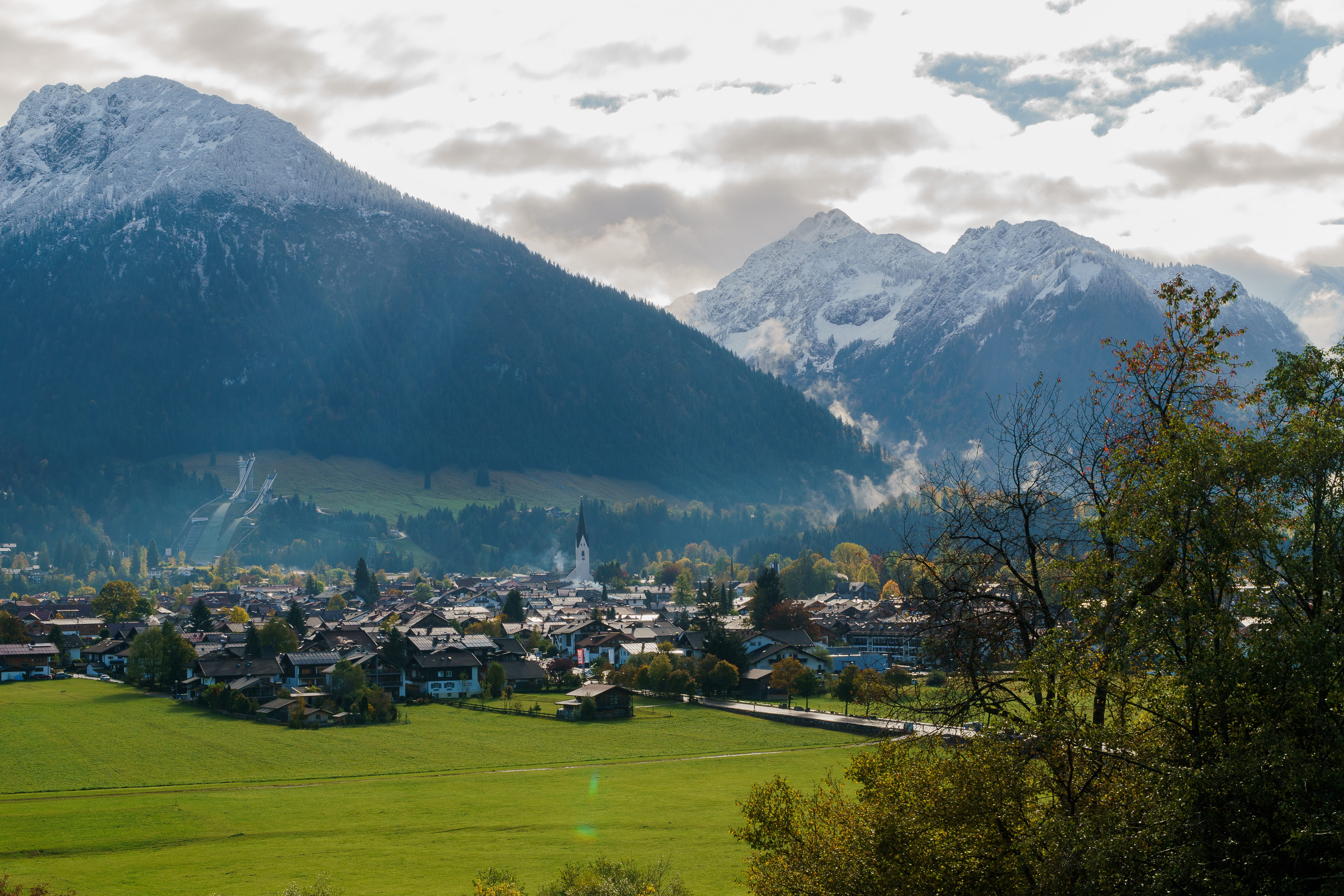 bavaria, oberstdorf, cold temperature, house, building, mountains, architecture, mountain, plant, building exterior, landscape, blue, mountain peak, mound formation, HD Wallpaper