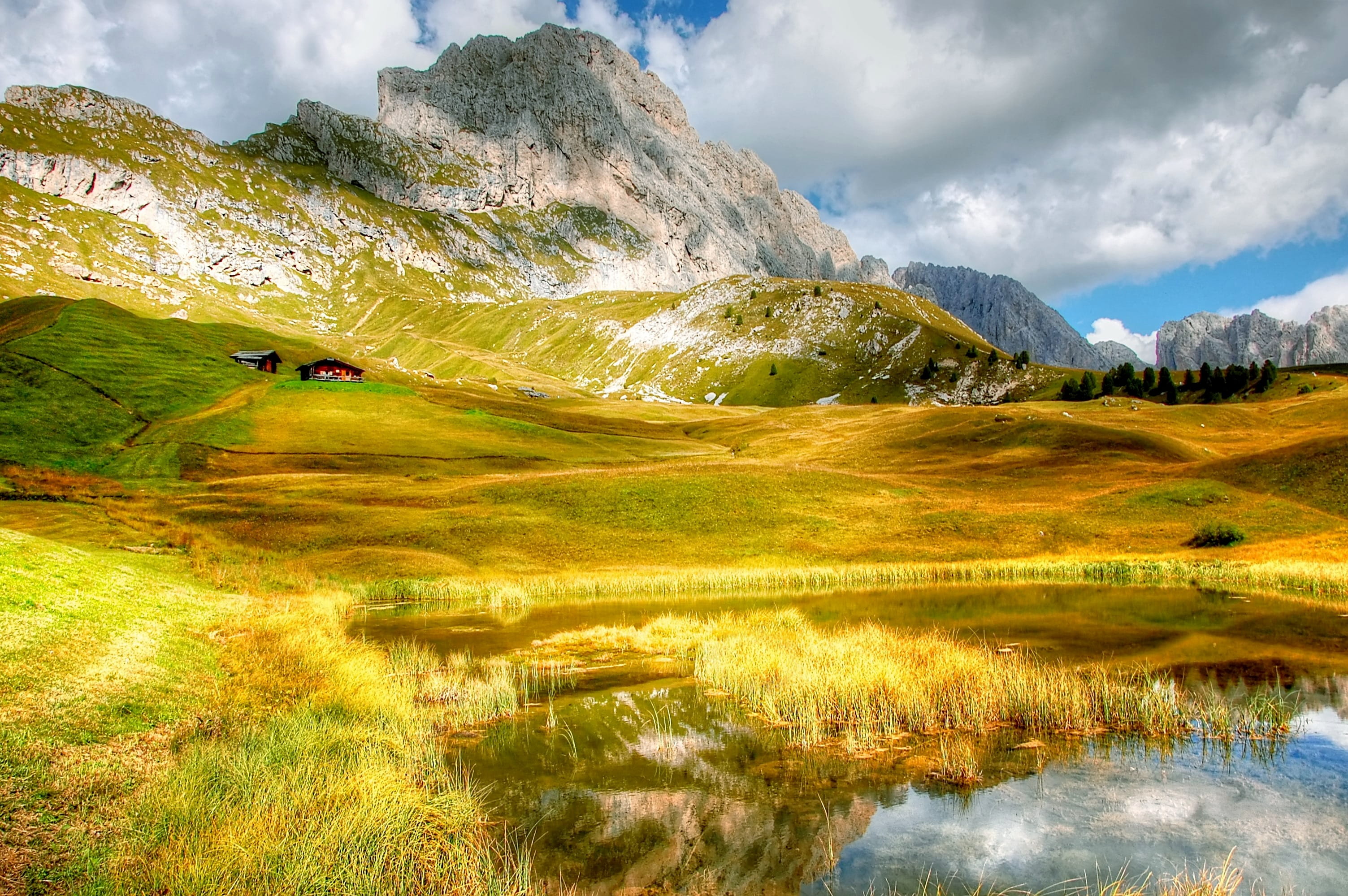 clouds, alpine, 2K, cloud - sky, view, snowcapped mountain, Italy, mountain range, non-urban scene, bergsee, mountain hut, mountain peak, valley, great, HD Wallpaper