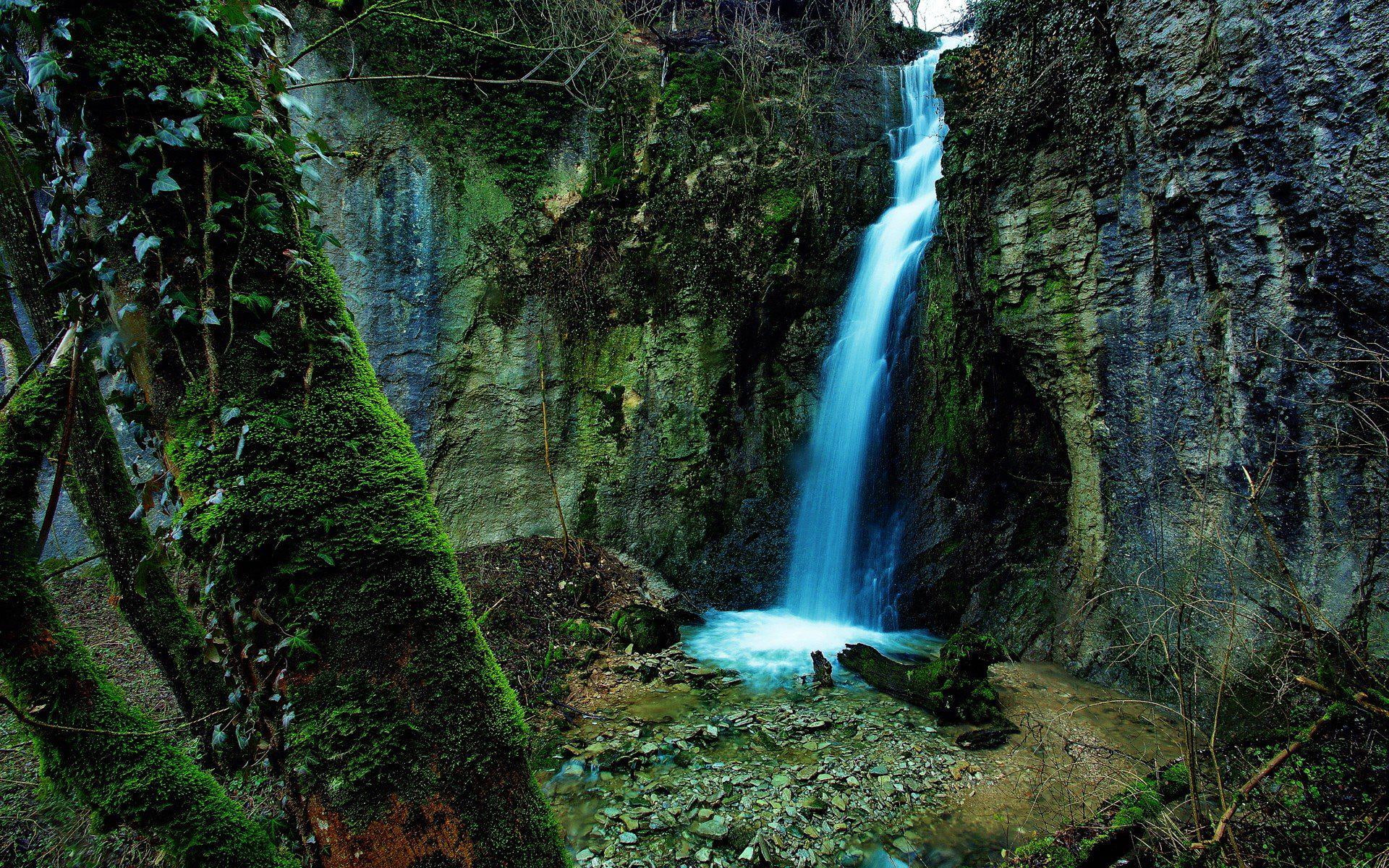 hd, two, mountains, moss, pictures, waterfalls, water, 1080P, falls, HD Wallpaper