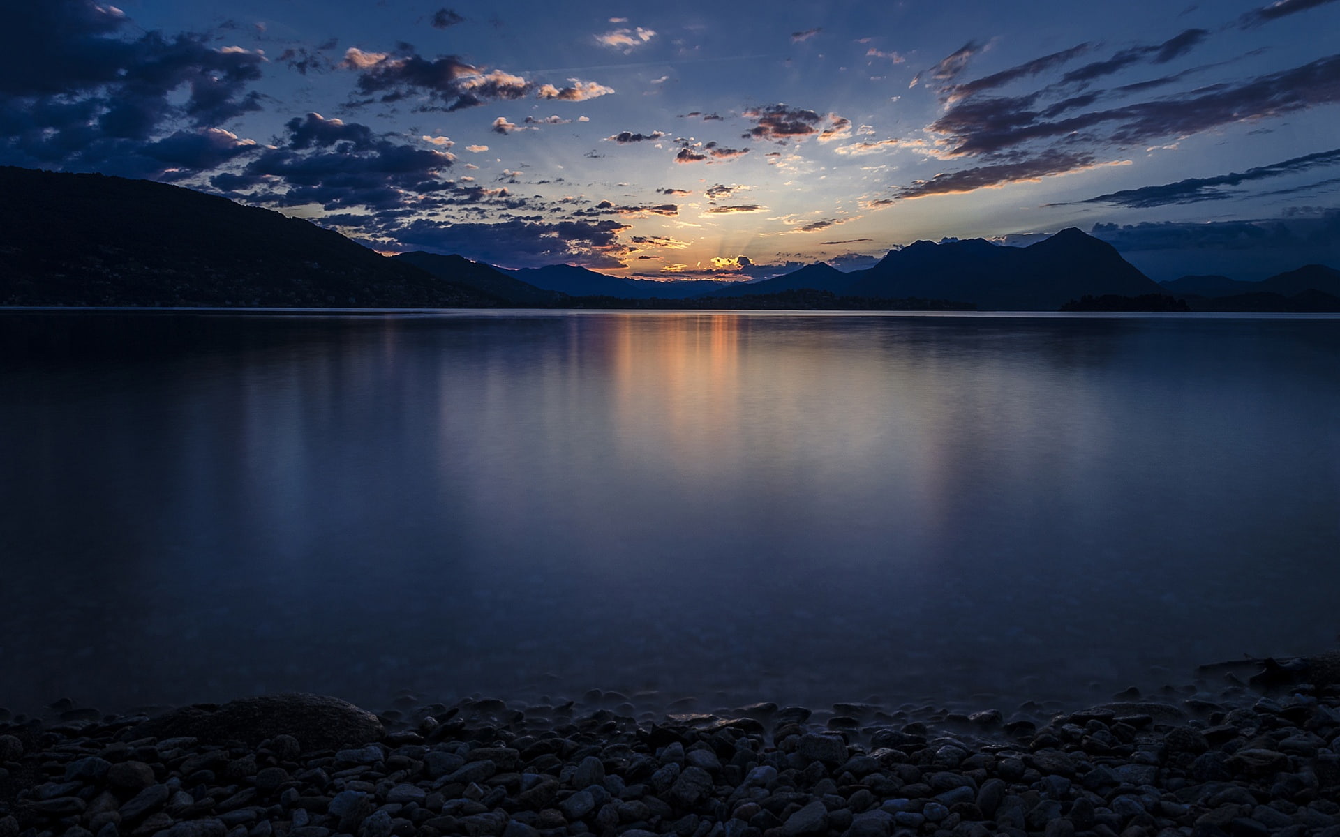 Evening, Lake, Italy, Sunset, Water, Stones, 1080P, maggiore, HD Wallpaper