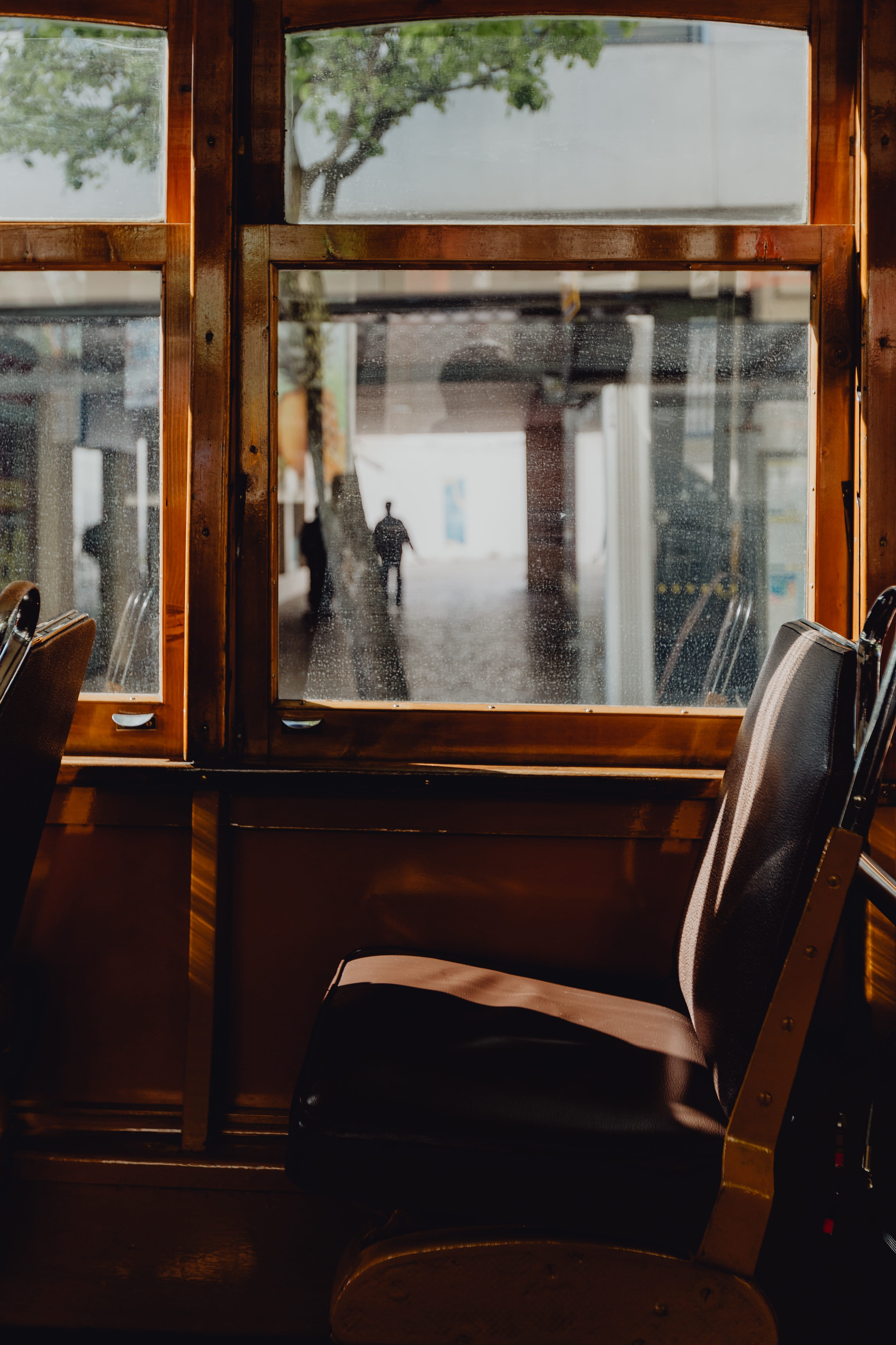 lisbon, empty, wood - material, day, indoors, 4K, chair, mode of transportation, public transportation, yellow, portugal, transparent, vehicle interior, Phone HD Wallpaper