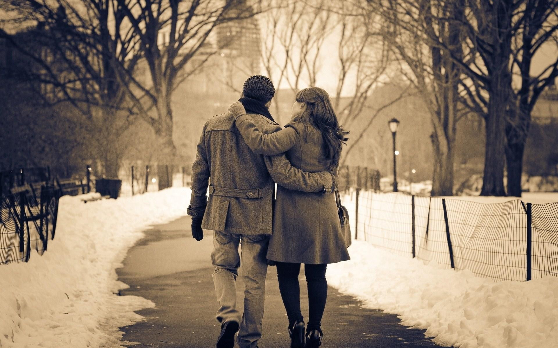 city, winter, wonderful, couple, park, walking, snow, 1080P, HD Wallpaper