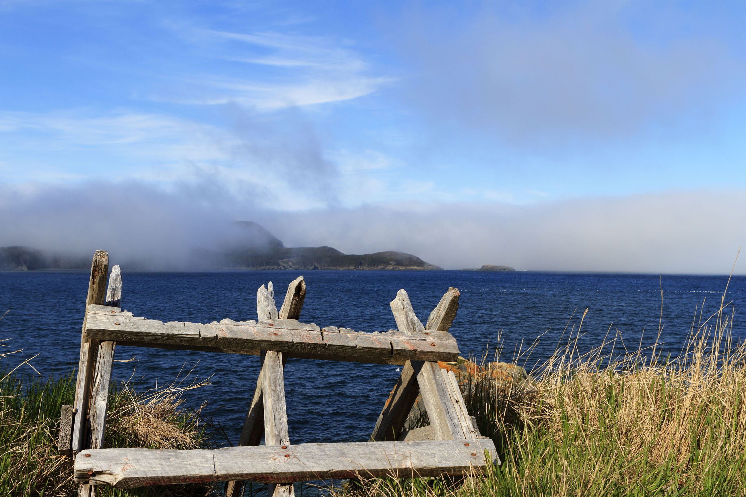 ferryland, land, sawbuck, horizon over water, no people, culture, sky, nl, scenics - nature, horizon, foggy, summer, along, 2K, nature, cloud - sky, travel, HD Wallpaper