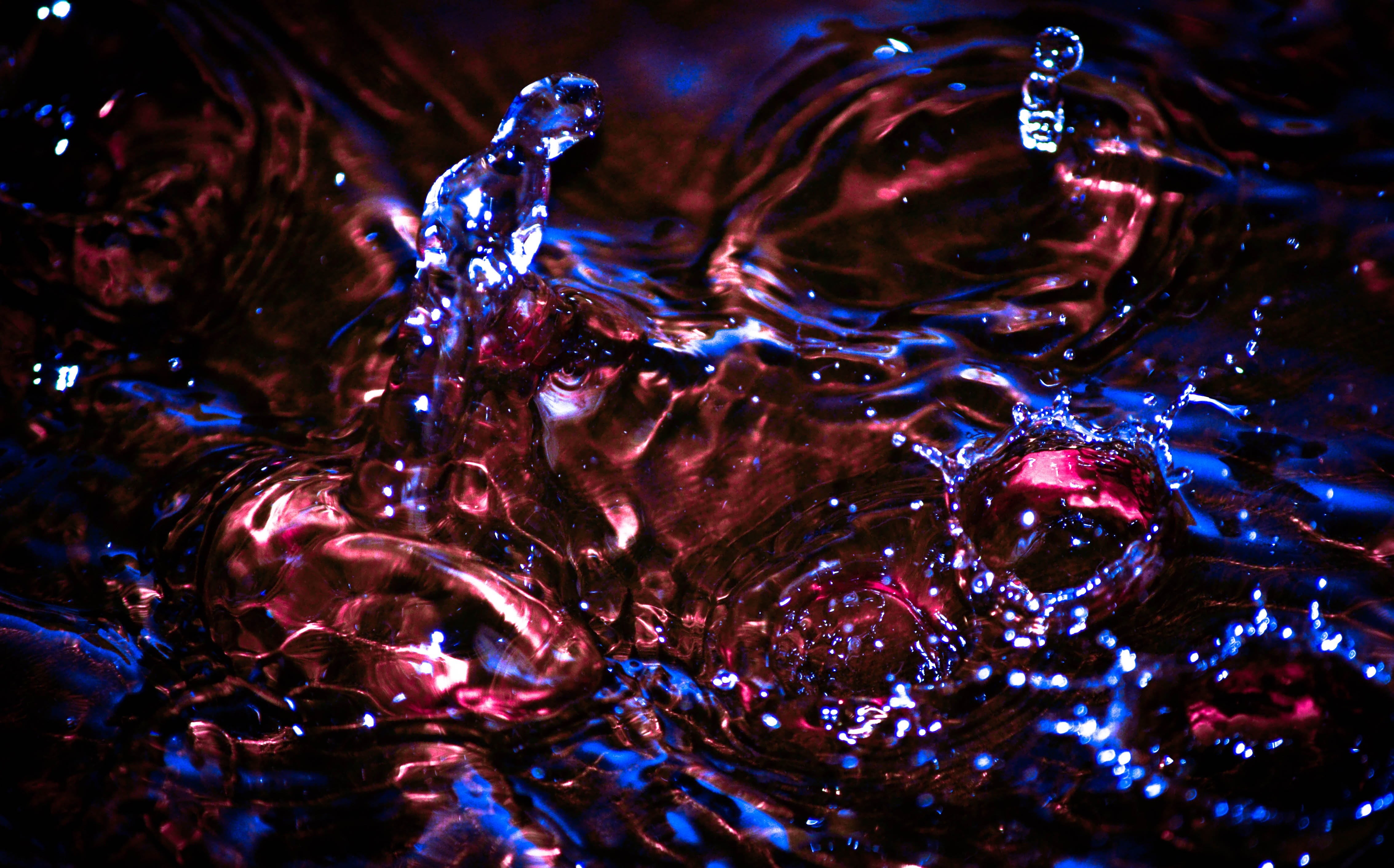 nature, photography, high angle view, rippled, context, splashing, indoors, motion, backgrounds, 4K, blue, liquid, closeup, splash, drop, freshness, reflection, HD Wallpaper