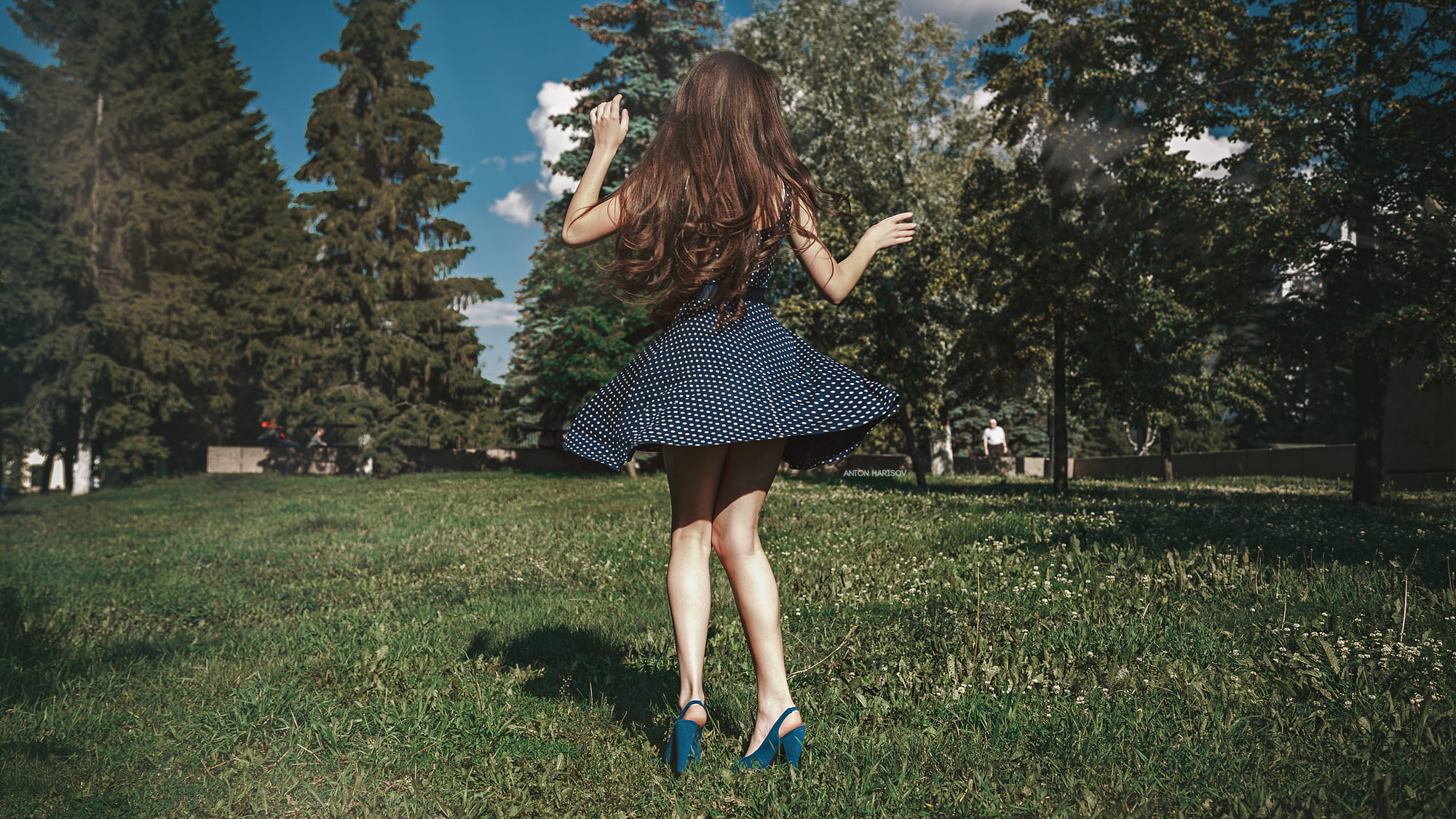 grass, lifestyles, day, Fotoshi Toshi, field, dress, hair, hairstyle, high heels, long hair, nature, one person, tree, growth, outdoors, fashion, young women, HD Wallpaper