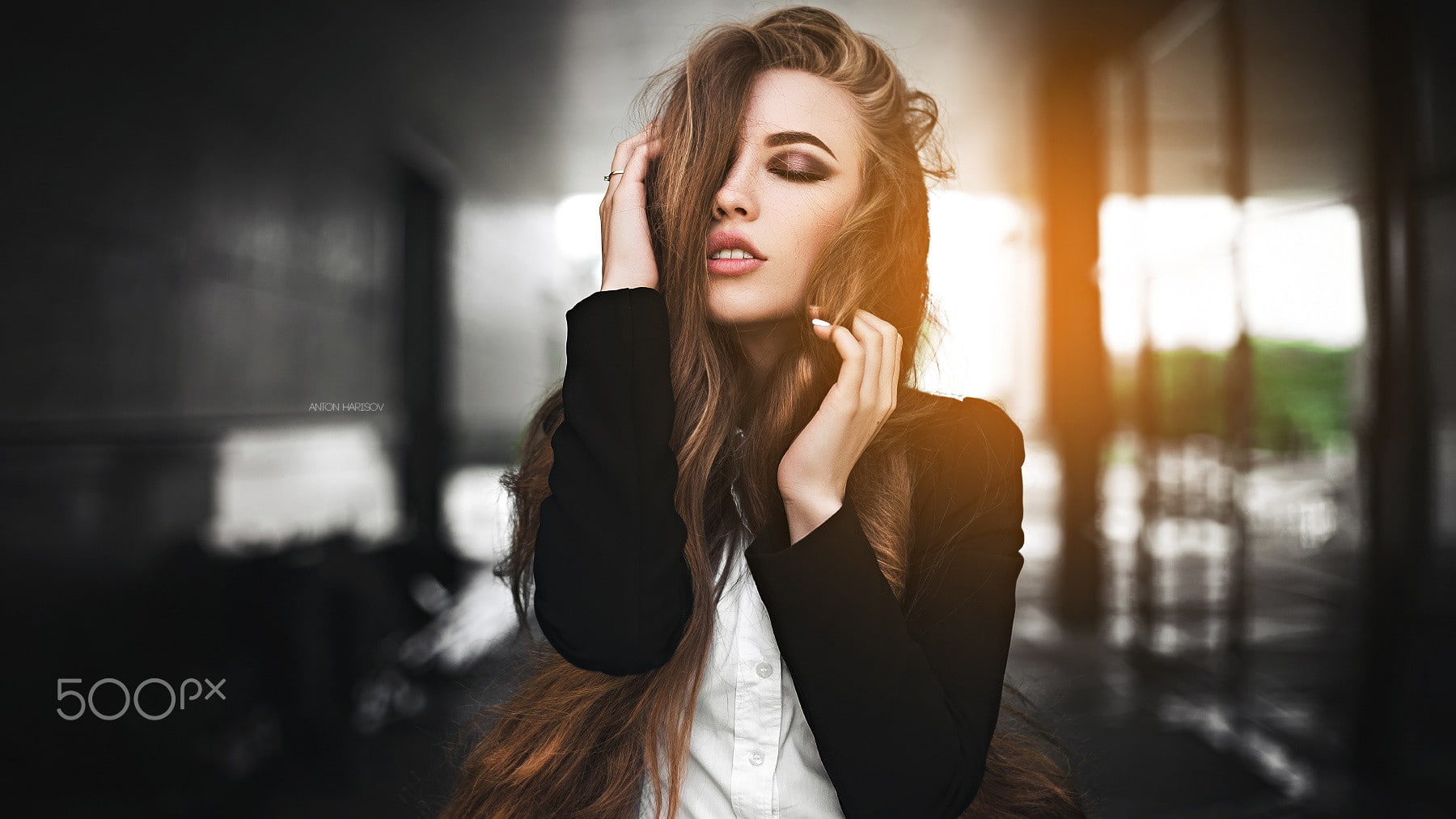 indoors, hairstyle, lifestyles, standing, adult, home interior, women, Fotoshi Toshi, hair in face, Aliona Popova, beautiful people, 720P, portrait, closed eyes, HD Wallpaper