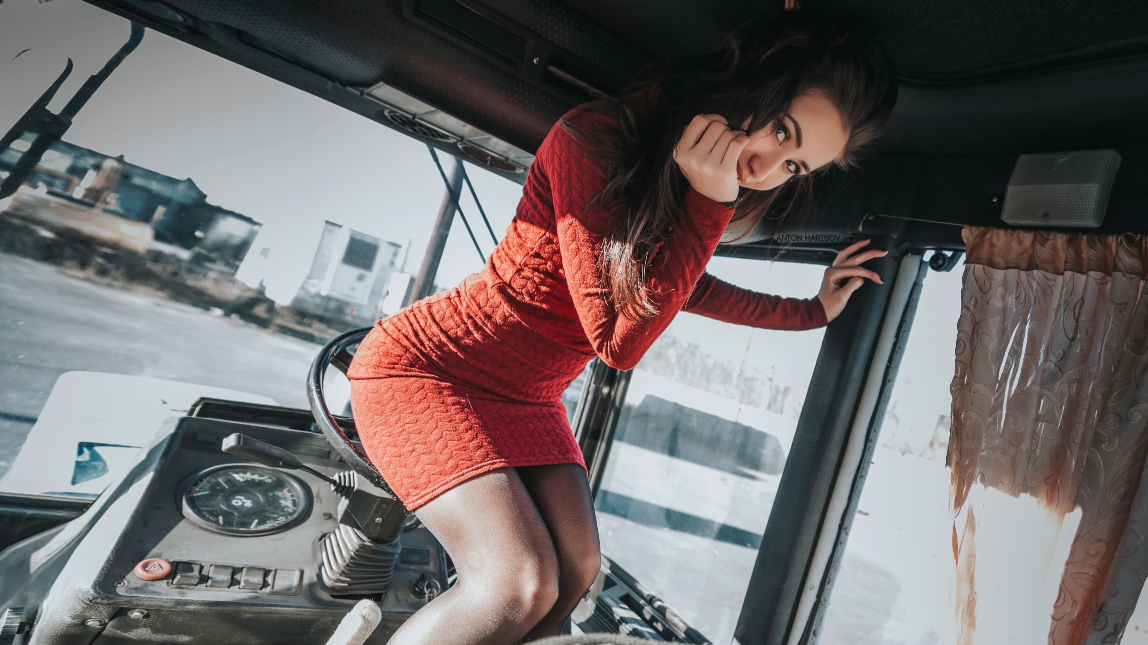 1080P, steering wheel, Anton Harisov, model, women, HD Wallpaper