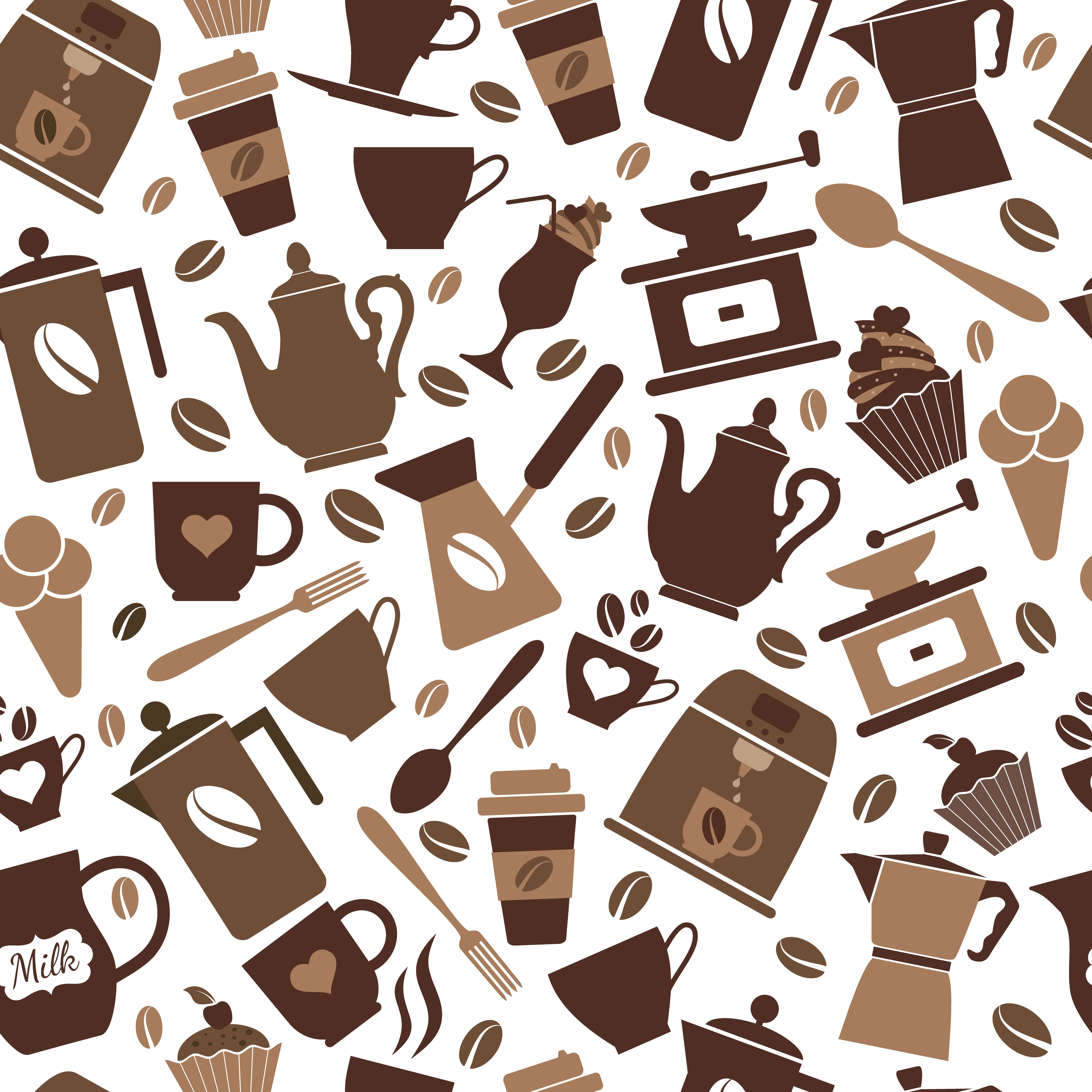 coffee, background, texture, seamless pattern, 4K, vector, Phone HD Wallpaper