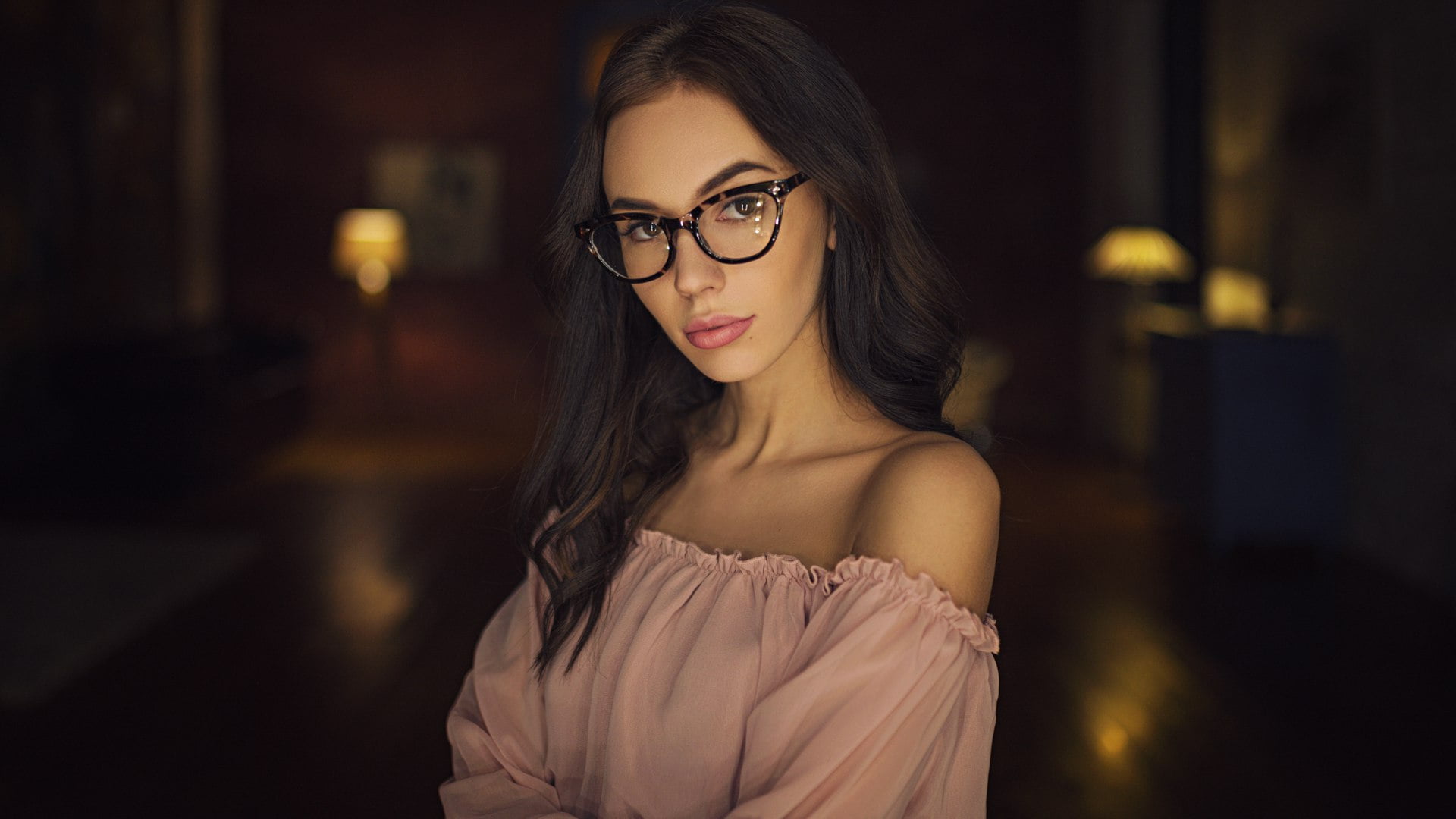 looking, beautiful woman, beautiful people, face, portrait, women with glasses, one person, young adult, model, dark, young women, 1080P, women, hairstyle, HD Wallpaper