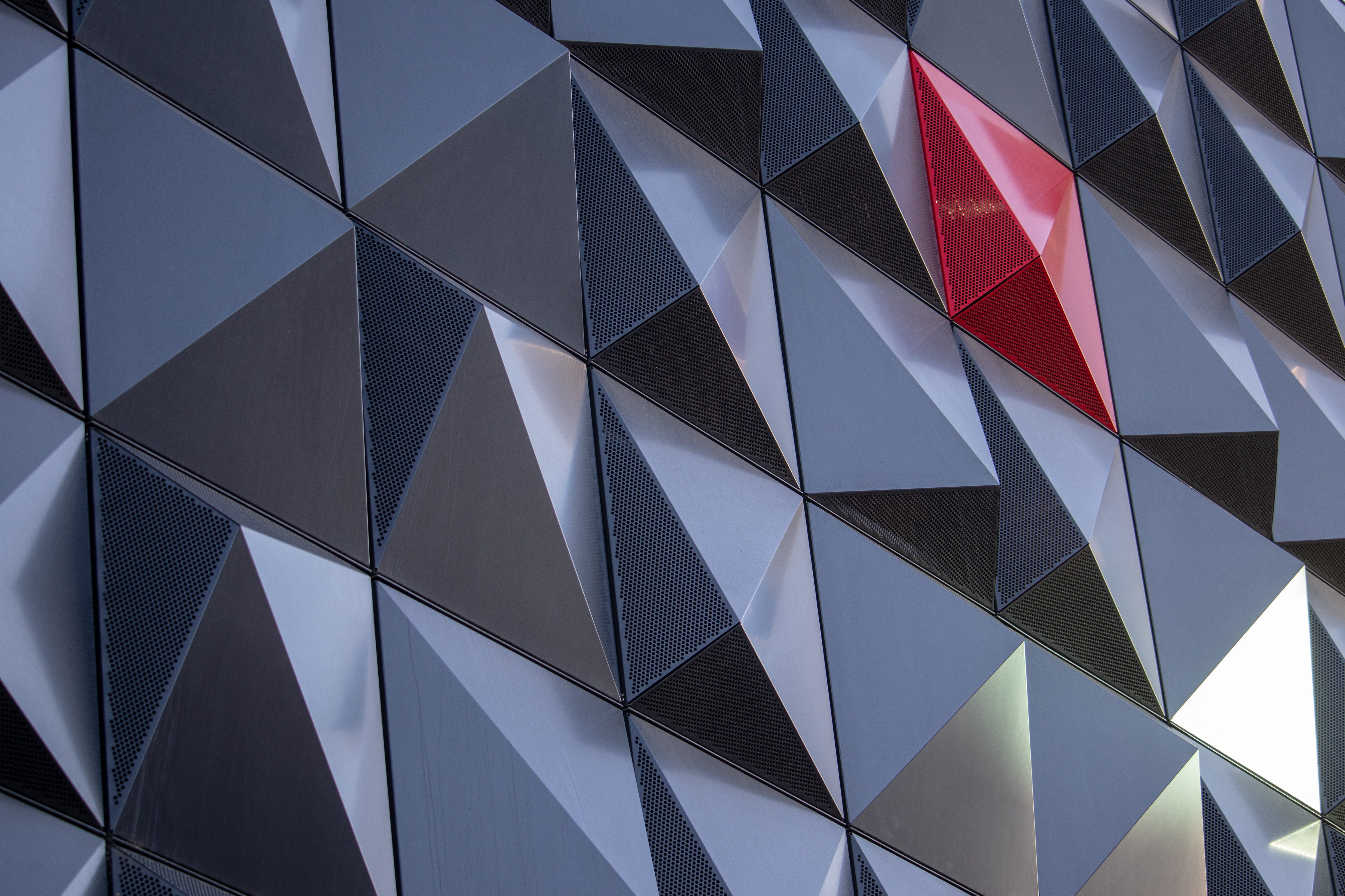 metal, close-up, building exterior, triangle shape, architecture, cube, no people, creativity, glass - material, built structure, modern, structure, design, HD Wallpaper