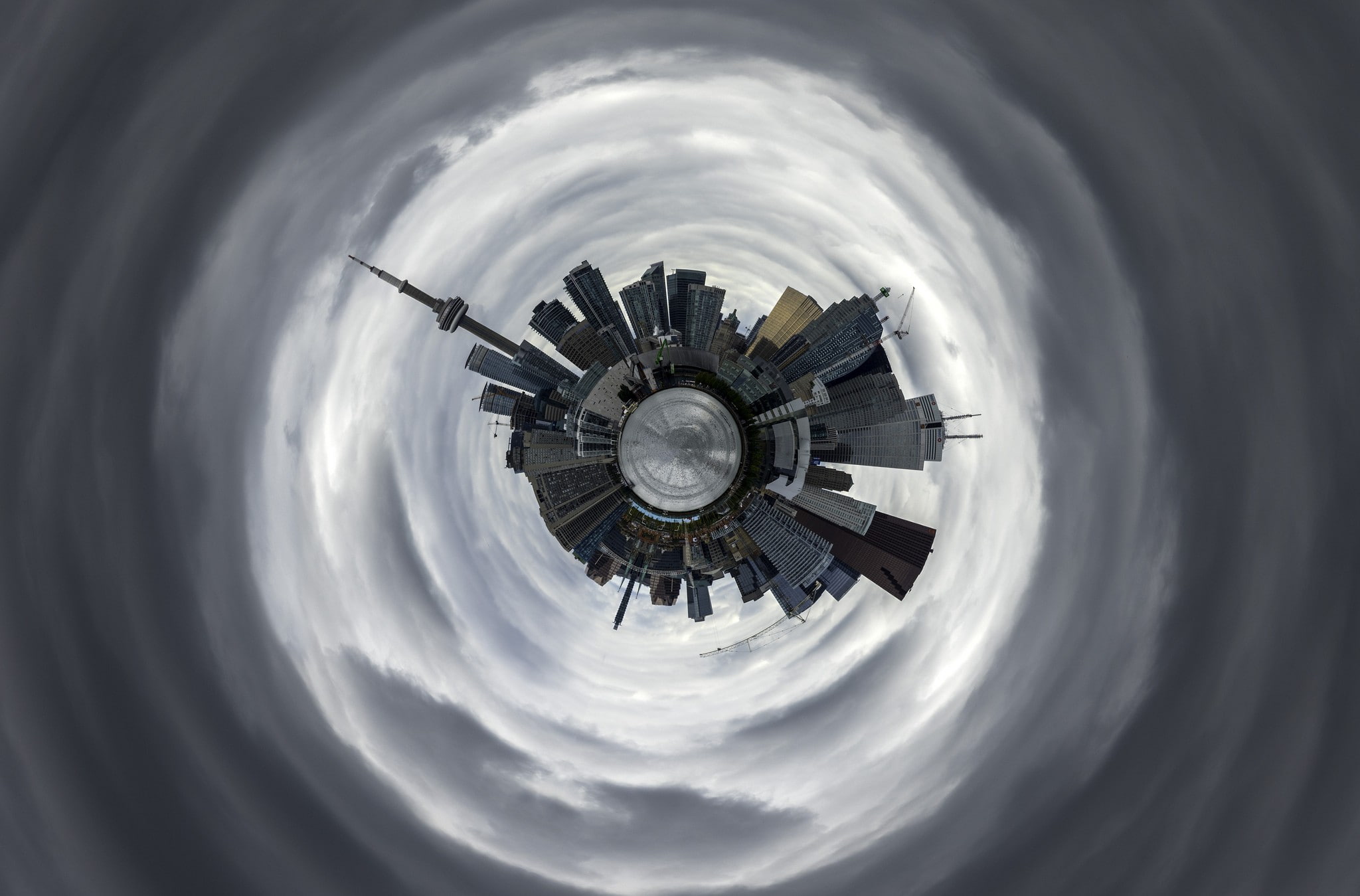 shape, photography clouds building minimalism, digital composite, distorted image, building exterior, nature, concentric, space, city, fish-eye lens, sky, HD Wallpaper