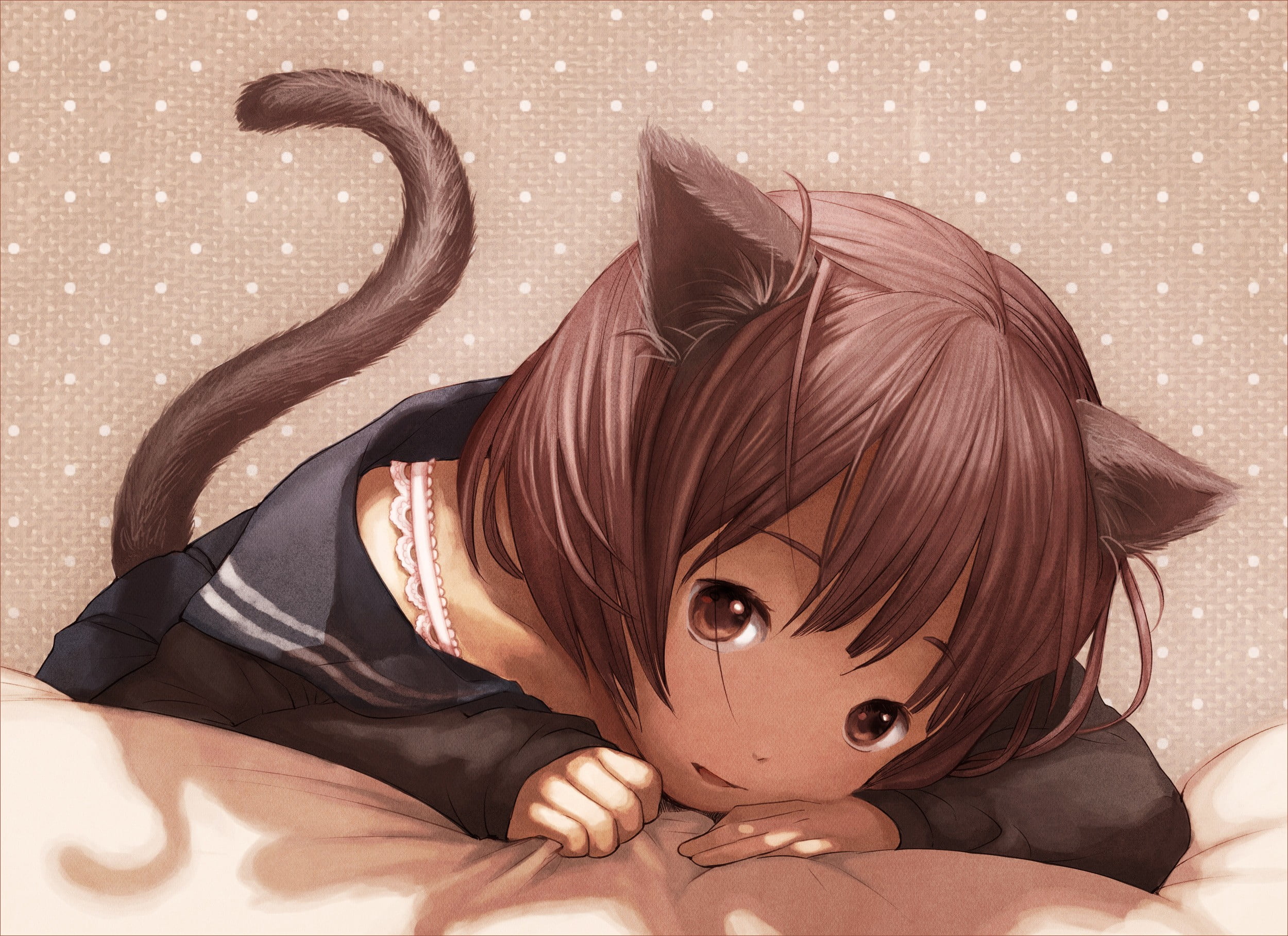 lying down, one person, lifestyles, hairstyle, nekomimi, furniture, women, headshot, looking at camera, portrait, child, girls, clothing, indoors, hair, HD Wallpaper