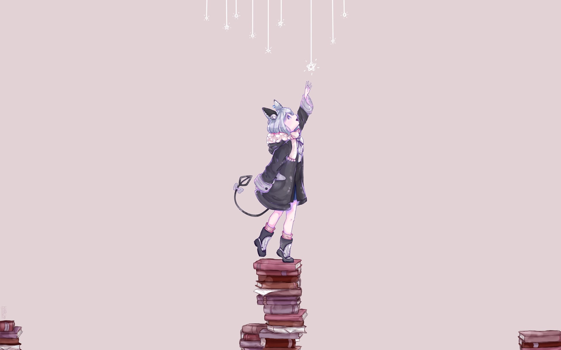1080P, books, nekomimi, snow, HD Wallpaper