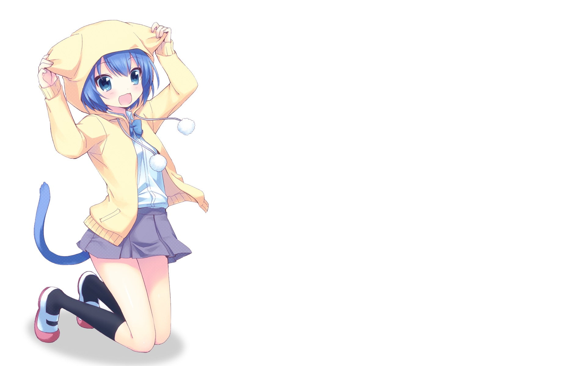 anime, nekomimi, hoodie, girls, background, 1080P, anime girls, HD Wallpaper