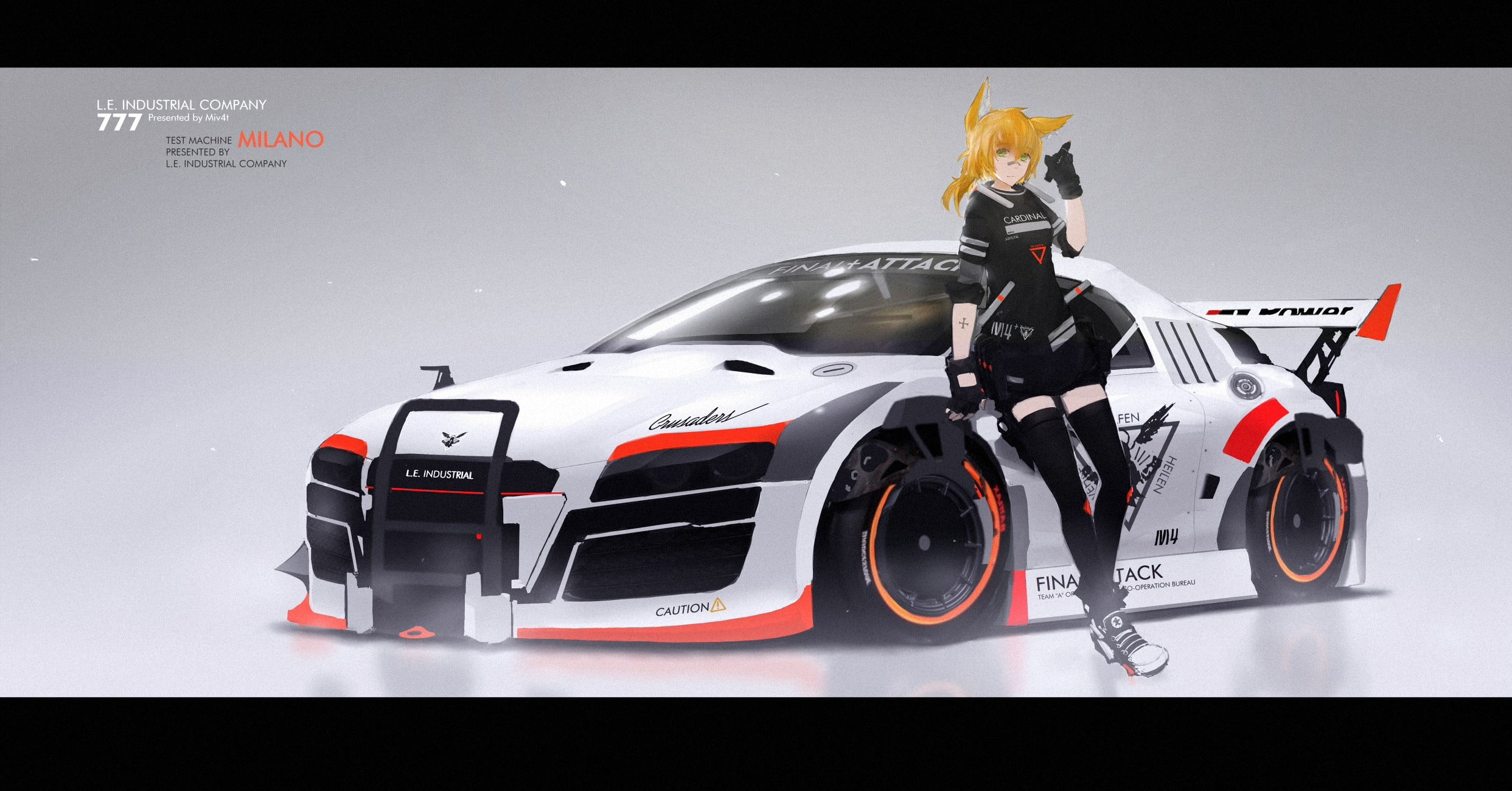 anime girls, sign, animal ears, motor vehicle, motorsport, indoors, nekomimi, success, digital composite, motion, sport, no people, risk, winning, security, HD Wallpaper