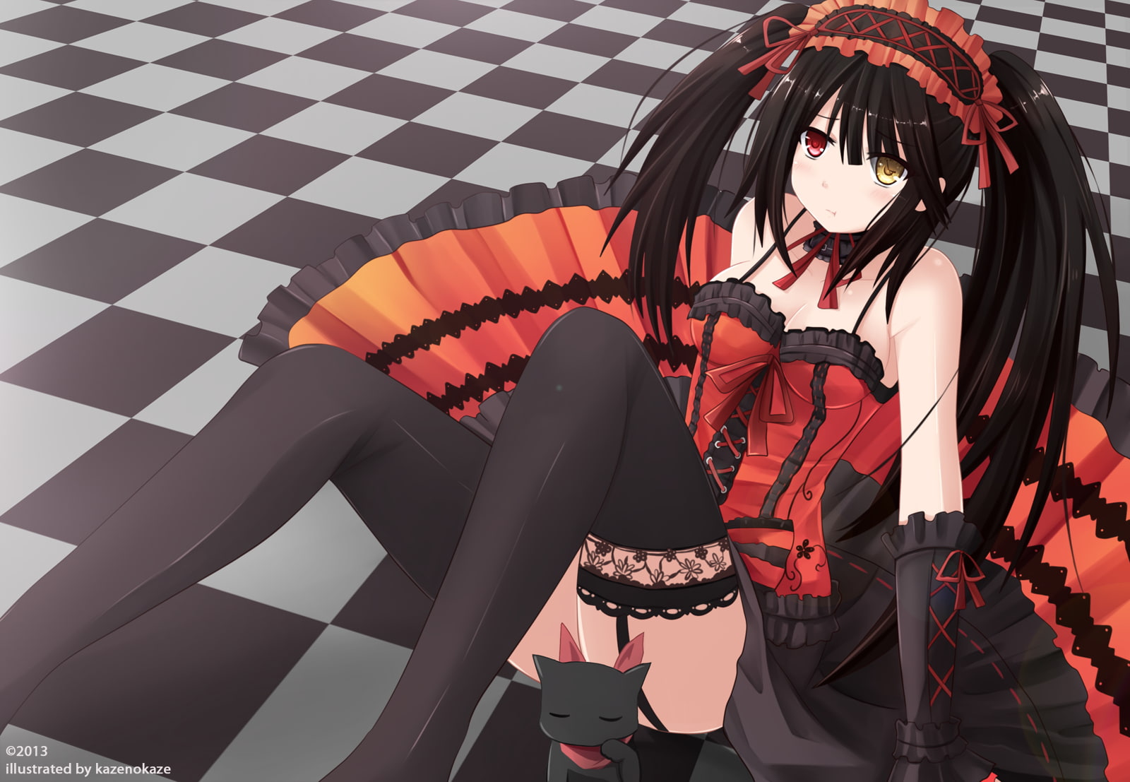 anime, Date A Live, Tokisaki Kurumi, cat, anime girls, 720P, HD Wallpaper