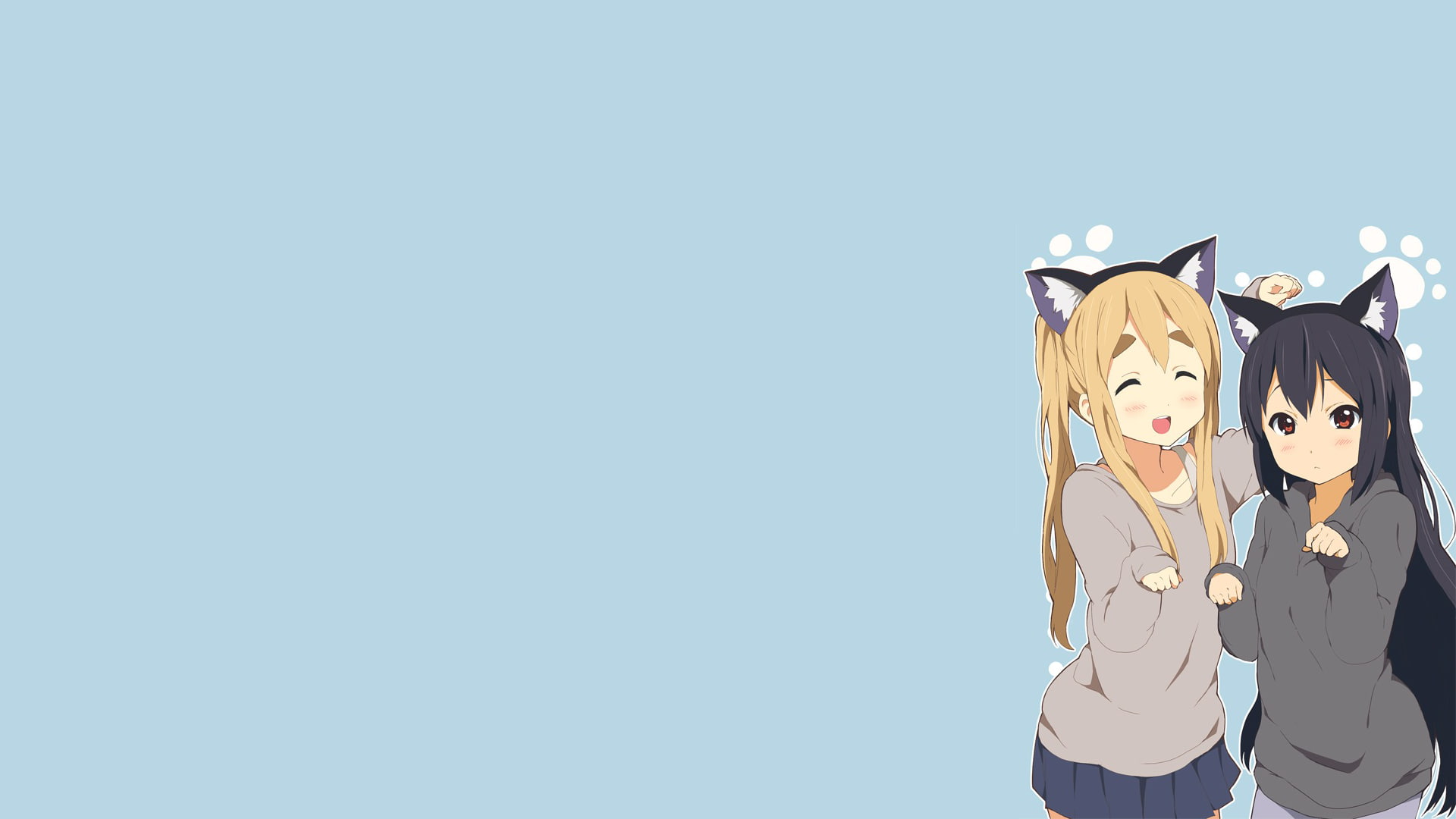 togetherness, representation, creativity, hairstyle, blue background, sky, clothing, K-ON!, Nakano Azusa, anime girls, studio shot, anime, indoors, women, HD Wallpaper