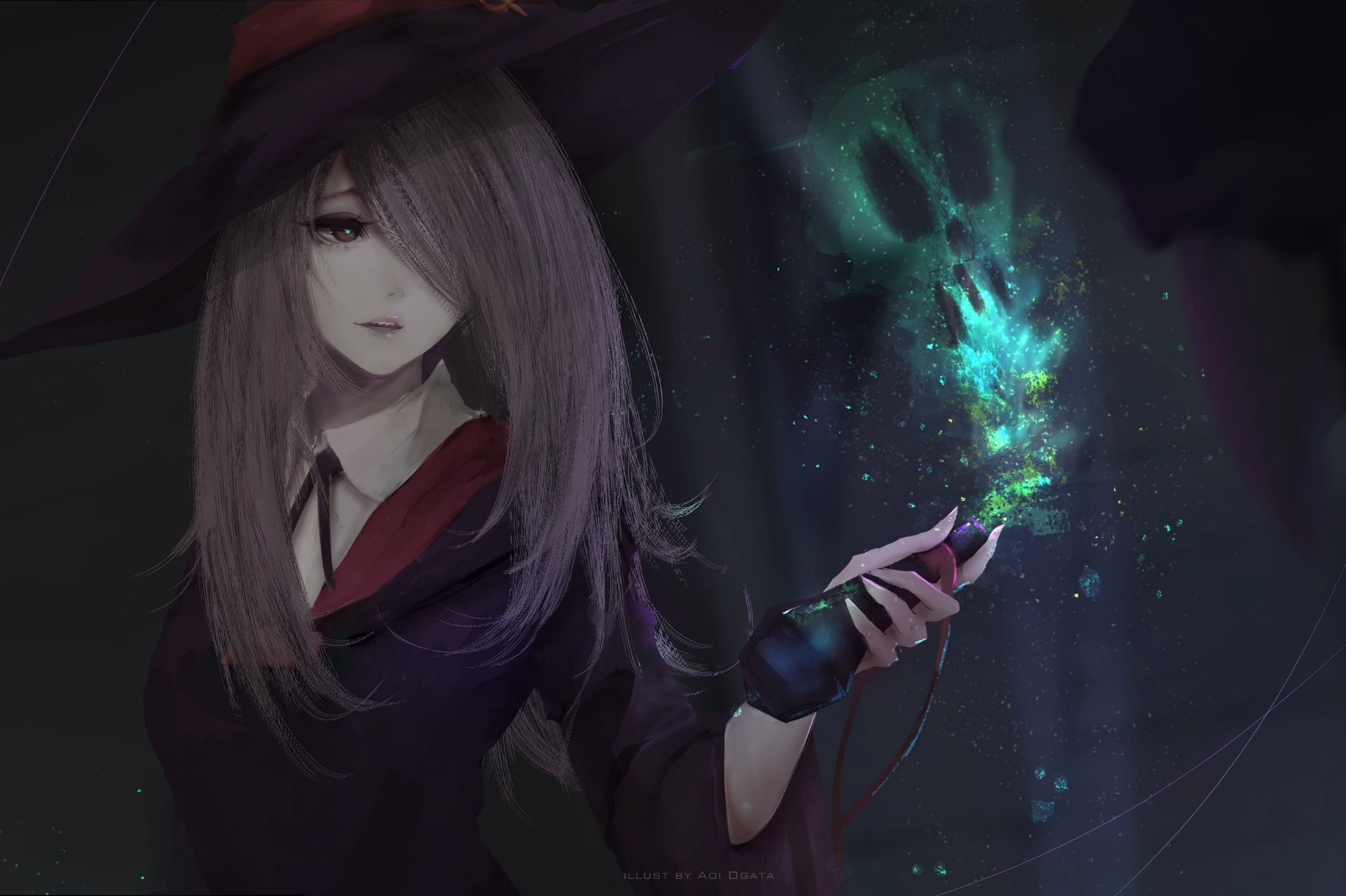 women, 2K, digital art, Sucy Manbavaran, brunette, magic, Little Witch Academia, Aoi Ogata, artwork, HD Wallpaper