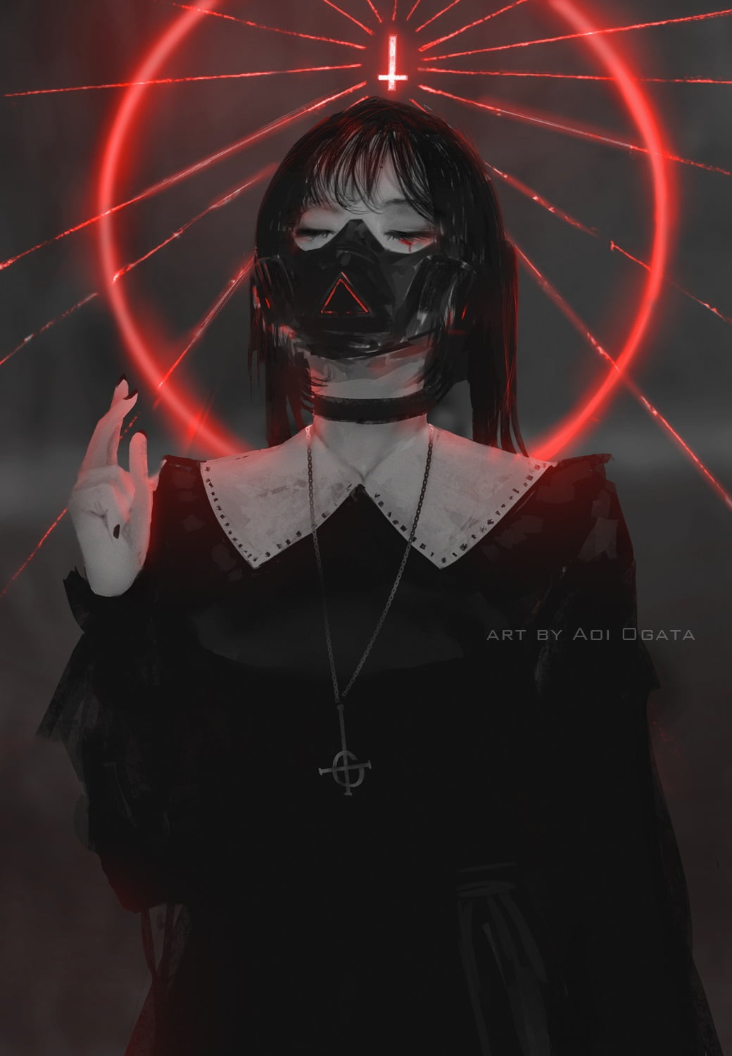 gas masks, choker, 720P, simple background, anime, Aoi Ogata, original characters, anime girls, vertical, Phone HD Wallpaper