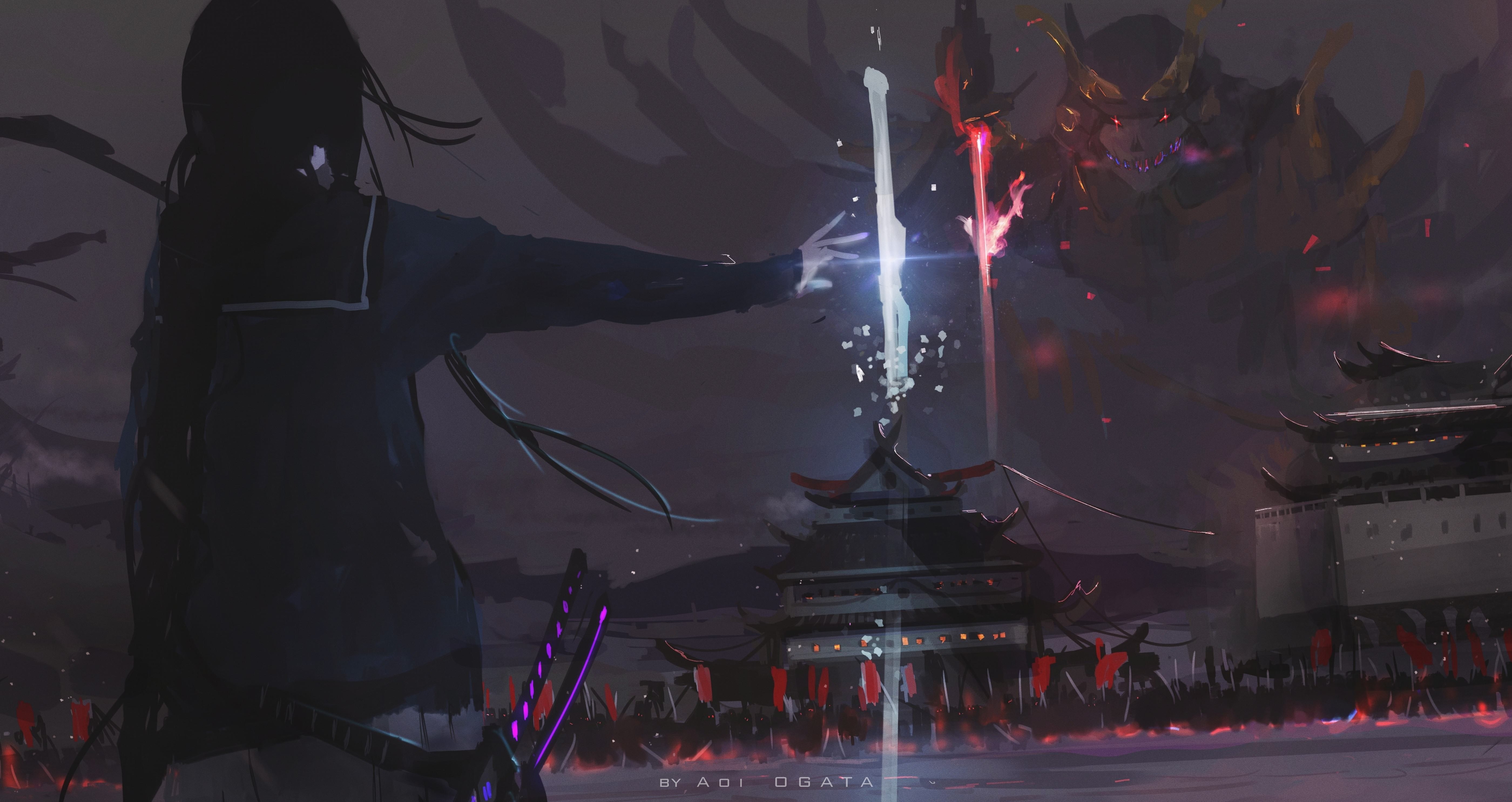 night, smoke - physical structure, stage, stage - performance space, event, arts culture and entertainment, outdoors, illuminated, real people, aoi ogata katana samurai artwork, HD Wallpaper