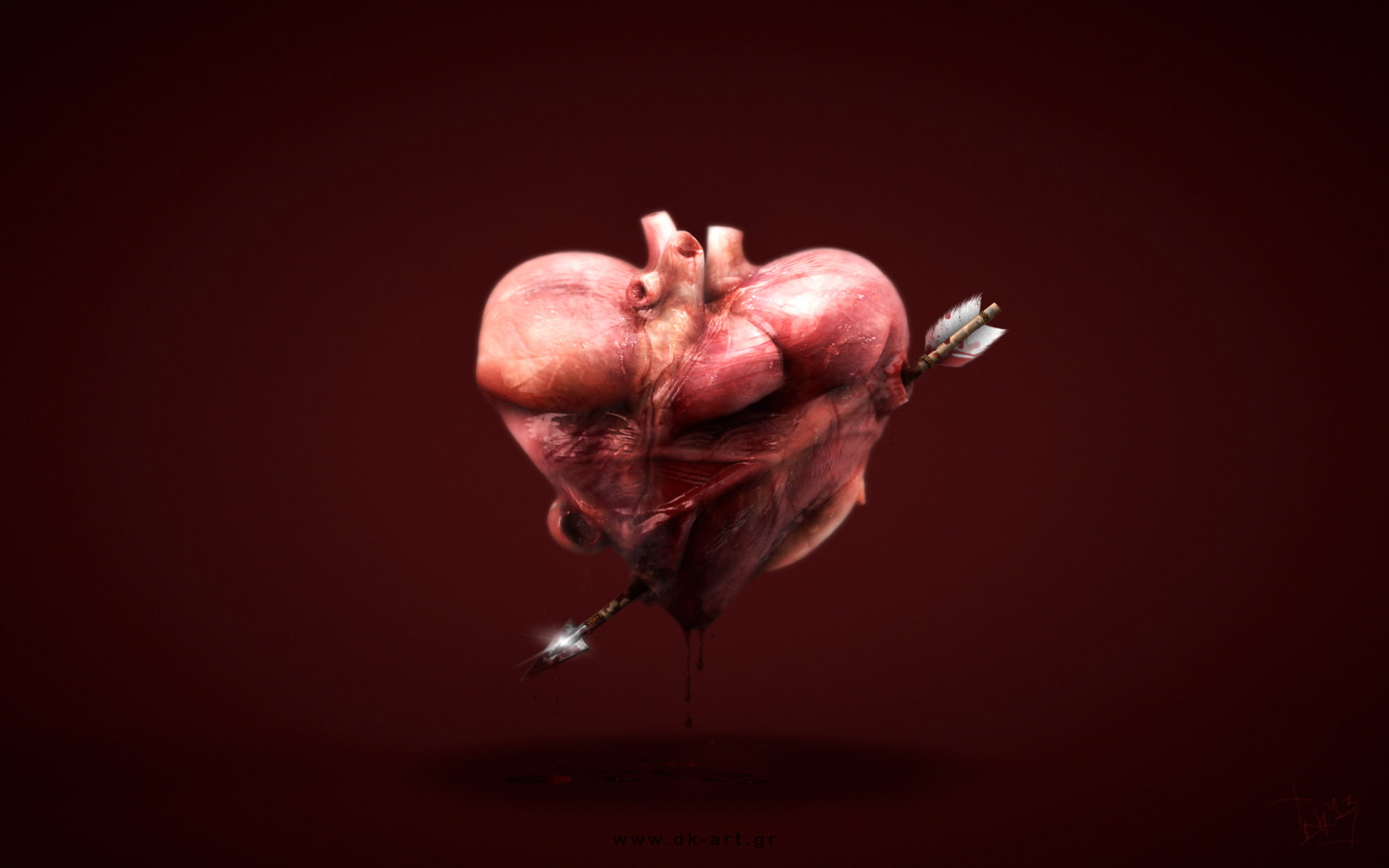 arrow, 1080P, love/hate, heart, blood, realistic, hd, HD Wallpaper