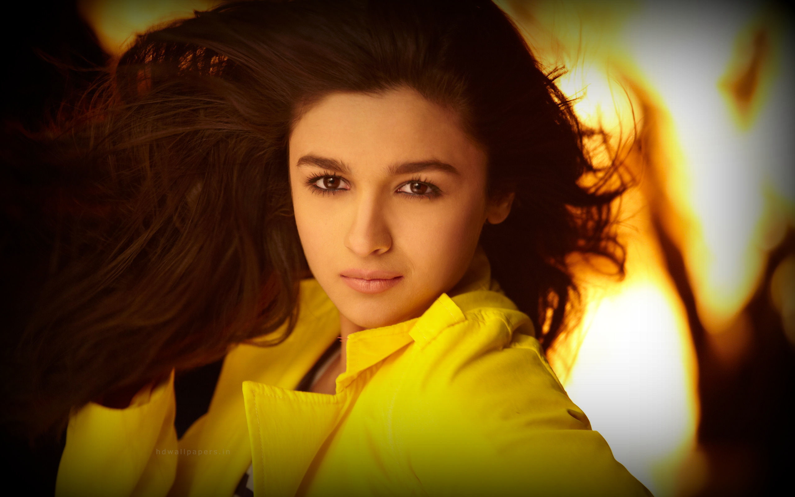 model, contemplation, one person, headshot, hairstyle, hair, long hair, beauty, Alia Bhatt, adult, 2K, coats, lifestyles, yellow coats, yellow, brown eyes, HD Wallpaper
