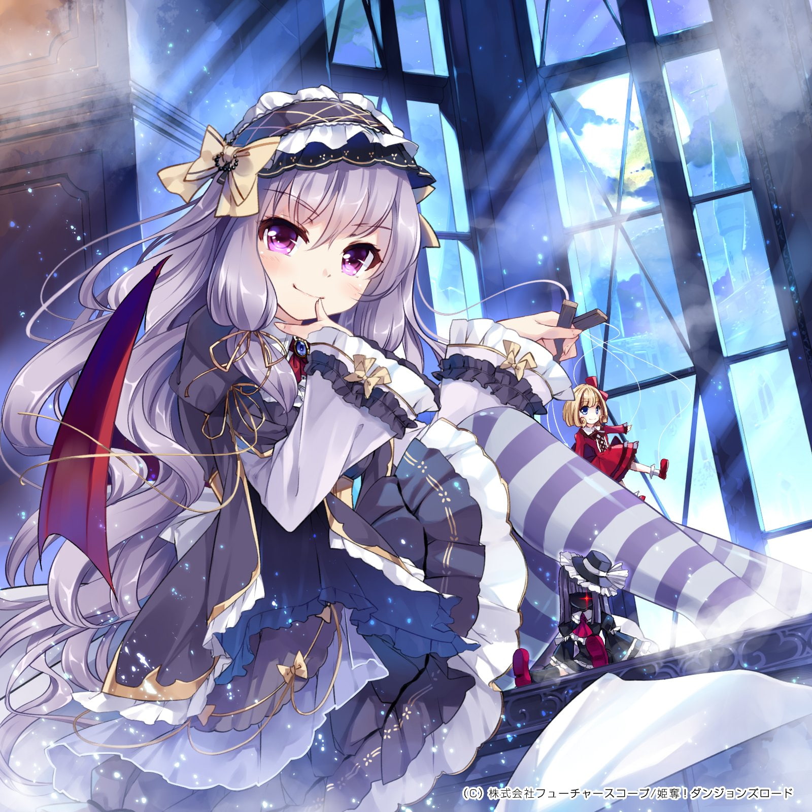 load, dungeons, beritonetto, hime, night, datsu, legwear, 720P, frill, striped, sleeves, sky, Phone HD Wallpaper