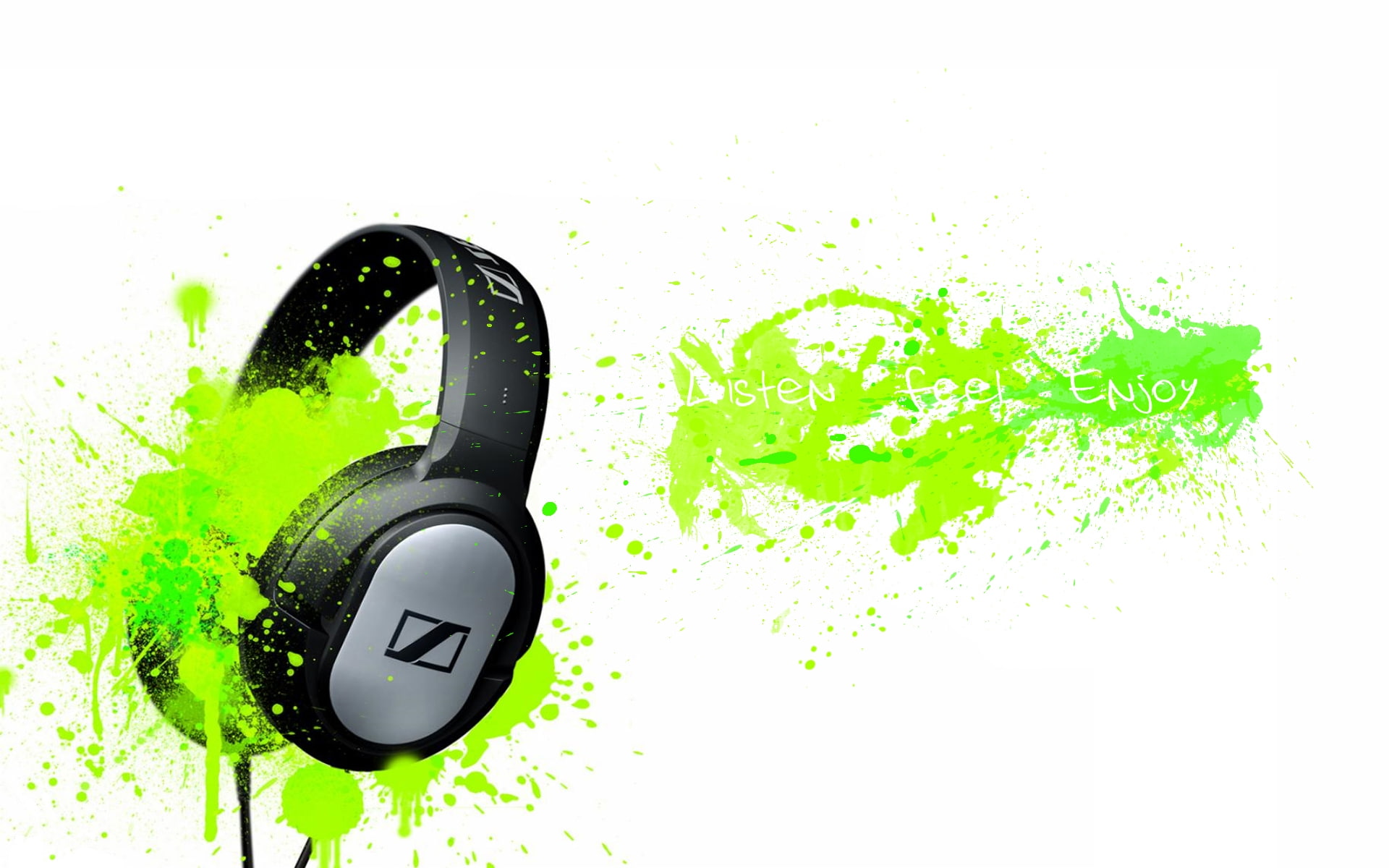 Music, 1080P, splashes, x, paint, headphones, hd, sennheiser, art, entertainment, HD Wallpaper