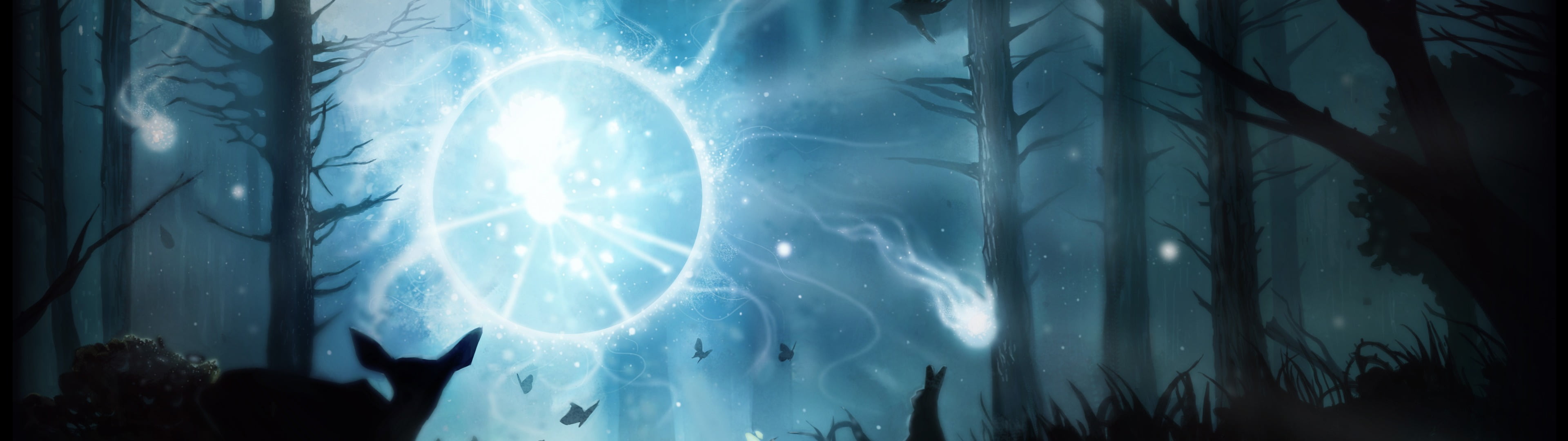 plant, light - natural phenomenon, no people, IO, video games, winter, illuminated, architecture, silhouette, motion, fantasy art, blue, Wisp , HD Wallpaper