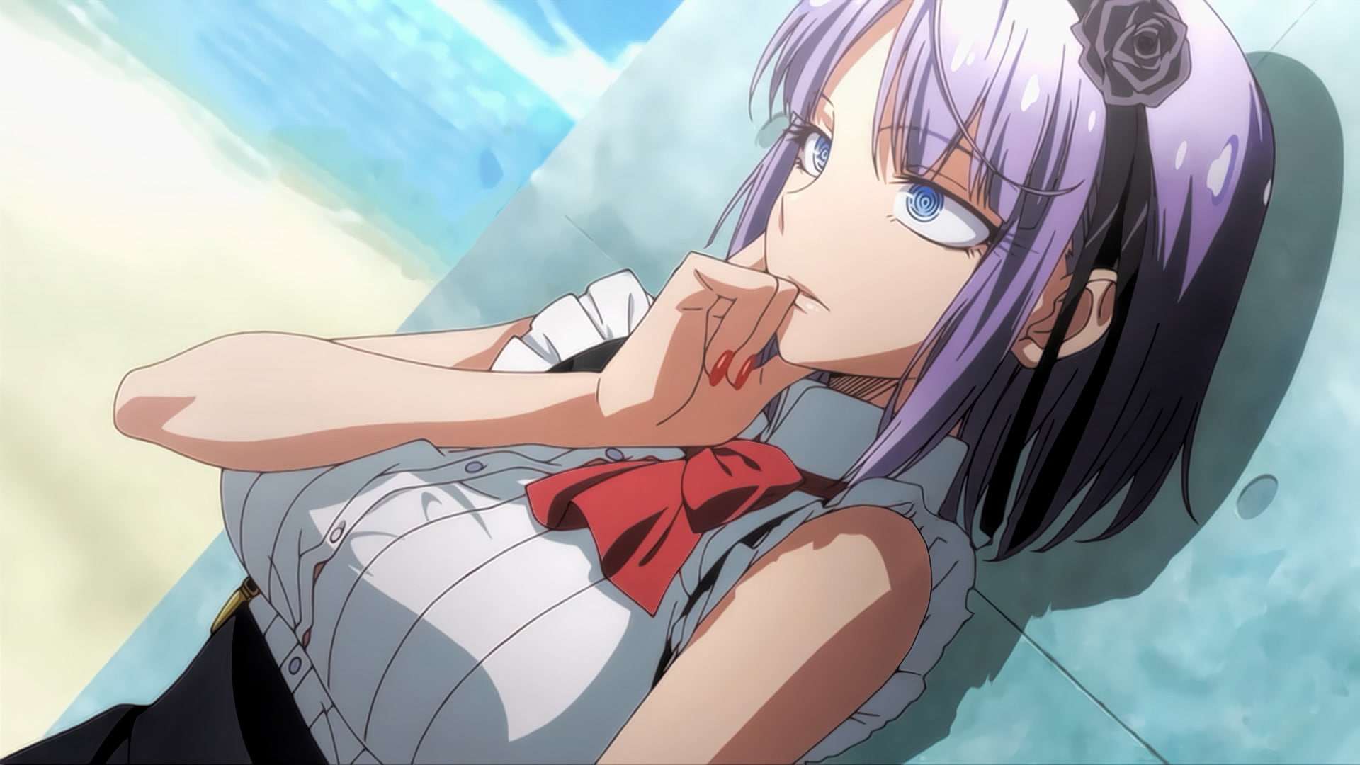 Purple Hair, Anime, blue, nature, 1080P, Blue Eyes, representation, sky, purple, close-up, day, low angle view, Dagashi Kashi, Headband, no people, clothing, HD Wallpaper