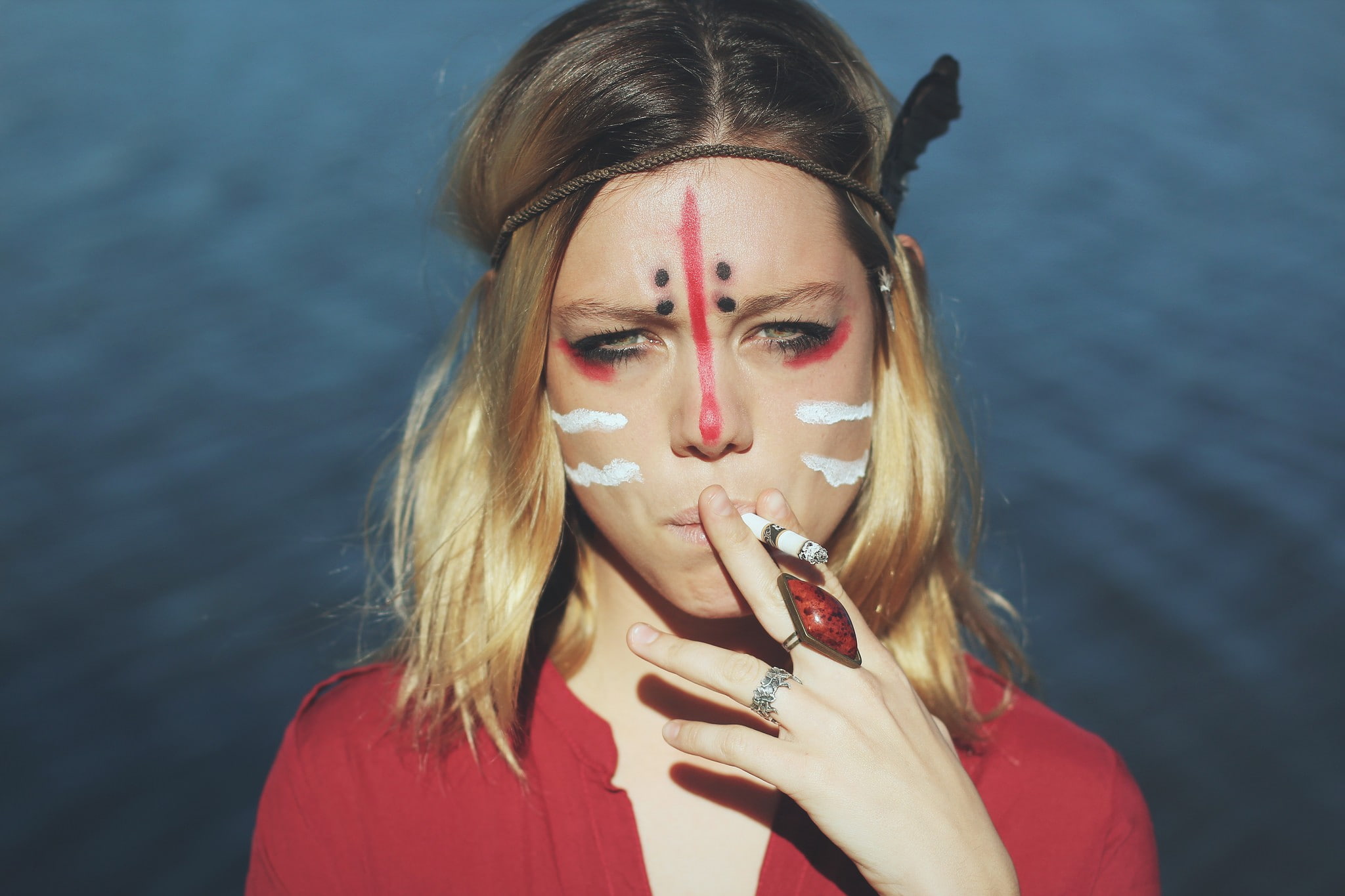 smoking, front view, beautiful woman, beauty, headband, leisure activity, one person, water, young women, headshot, lipstick, real people, young adult, HD Wallpaper