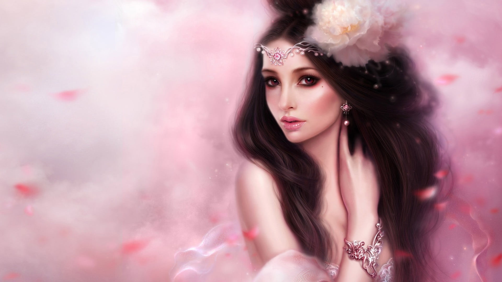 black hair, one person, bracelets, 1080P, beautiful people, fashion, beauty, hair, fantasy art, looking at camera, hairstyle, nightlife, artwork, portrait, HD Wallpaper