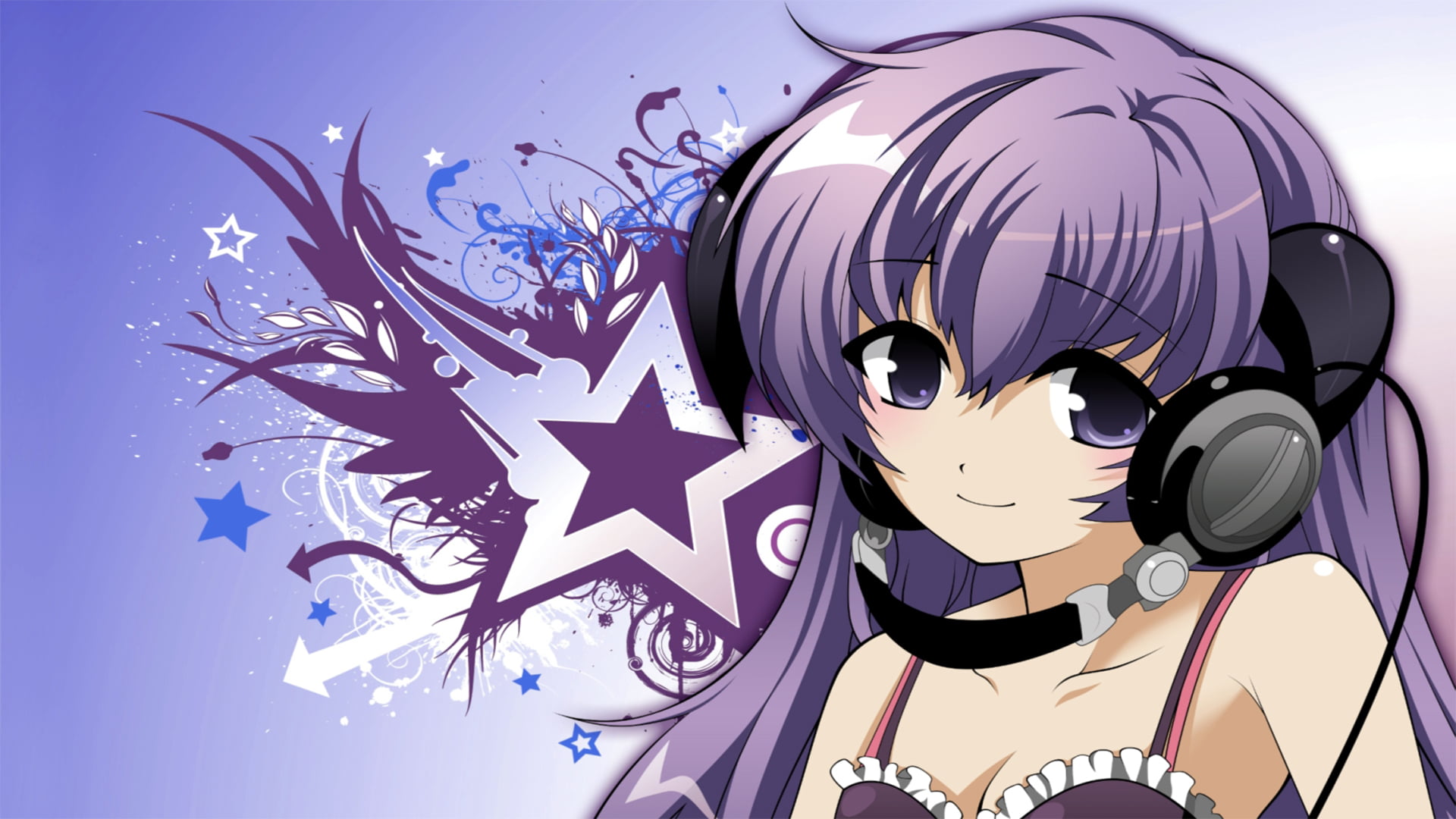 purple, technology, sky, nature, music, creativity, anime girls, no people, Higurashi No Naku Koro Ni, headphones, purple hair, anime, abstract, craft, HD Wallpaper
