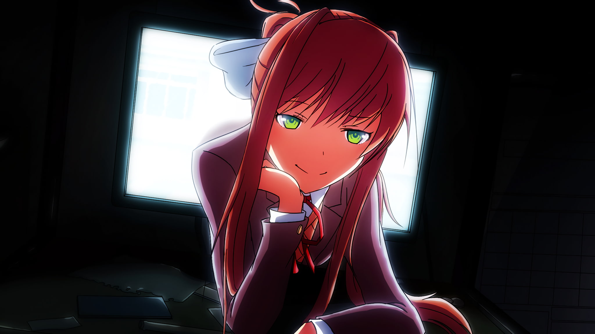 1080P, Doki Doki Literature Club, monitor, Monika (Doki Doki Literature Club), HD Wallpaper